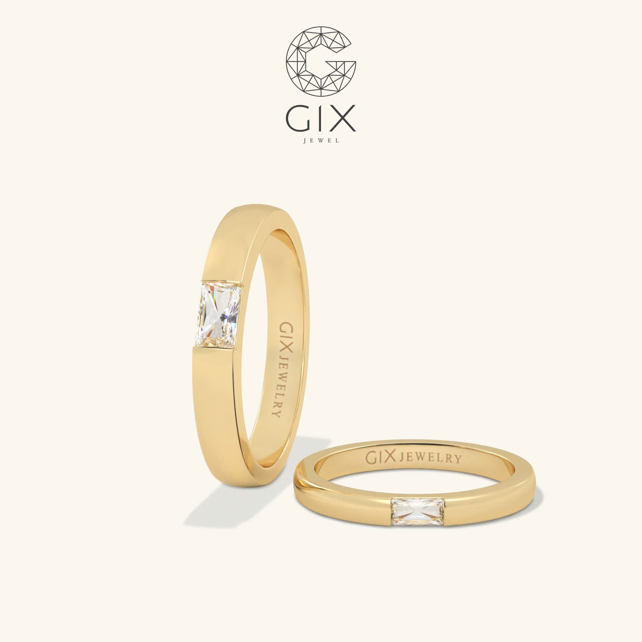 Nhẫn cưới bạc vàng 18k đơn giản sang trọng đính kim cương nhân tạo Gix Jewel