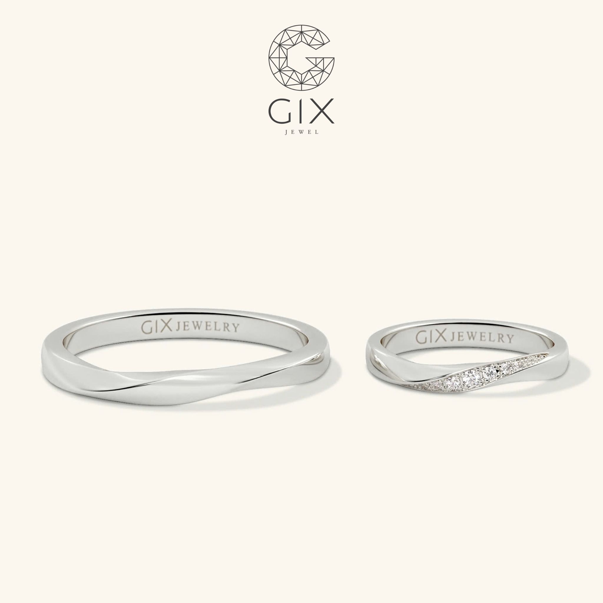 Nhẫn đôi vô cực đính đá Moissanite khắc chữ Gix - GCR25050031