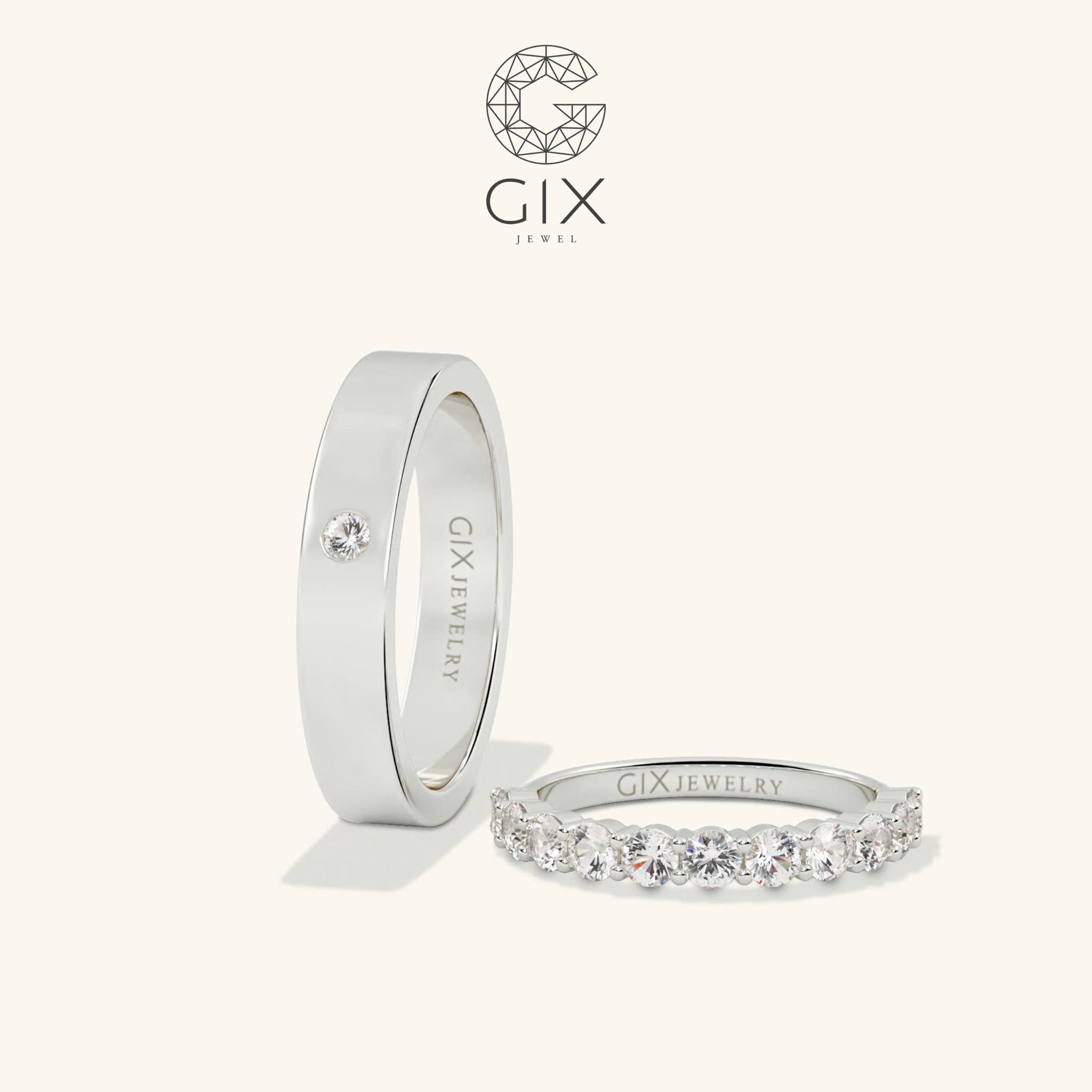 Nhẫn đôi Eternity bạc đẹp đính đá CZ Gix Jewel - GCR25050033