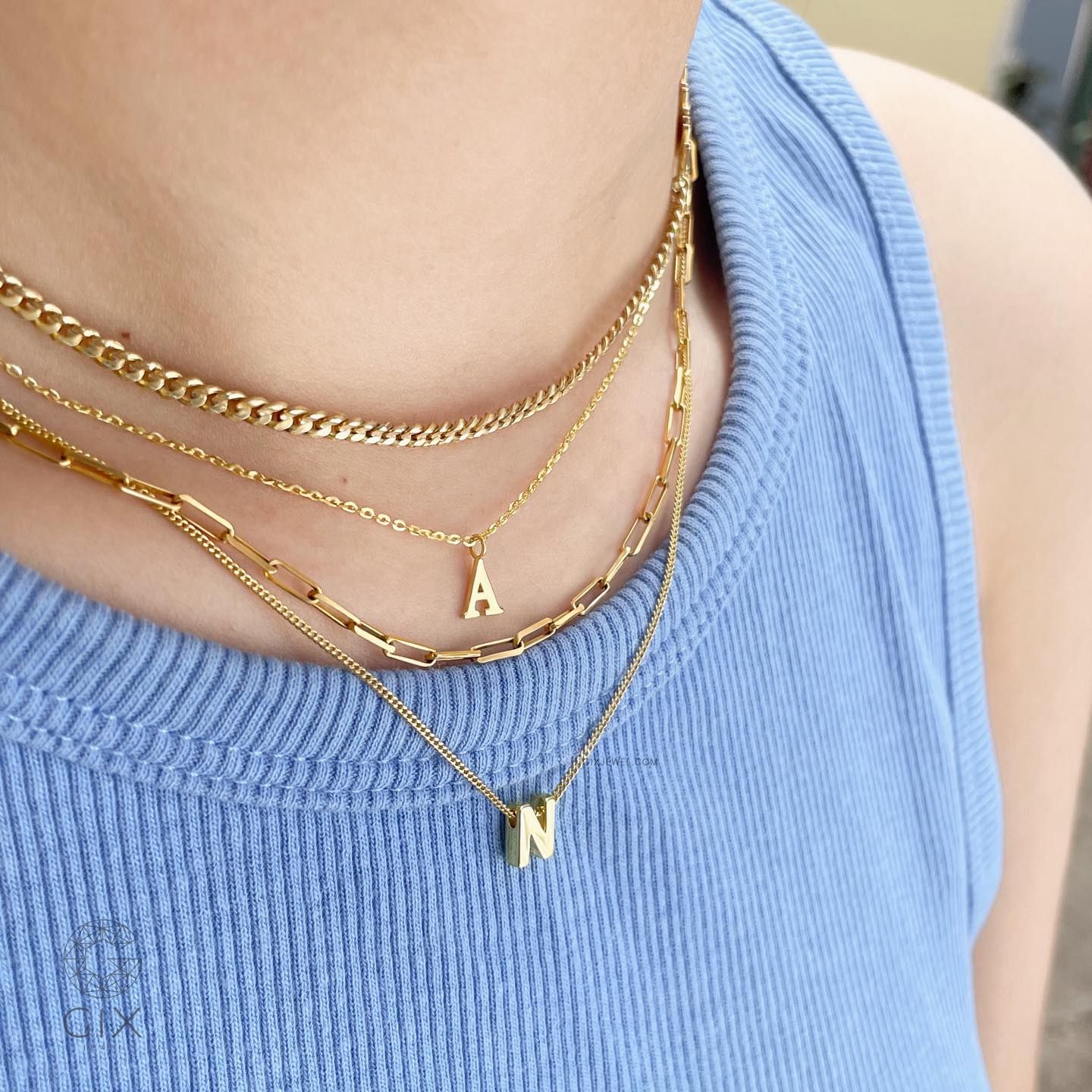 Dây chuyền vàng 18k khắc tên mình sợi nhuyễn ôm sát cổ nữ kiểu đẹp Gix Jewel