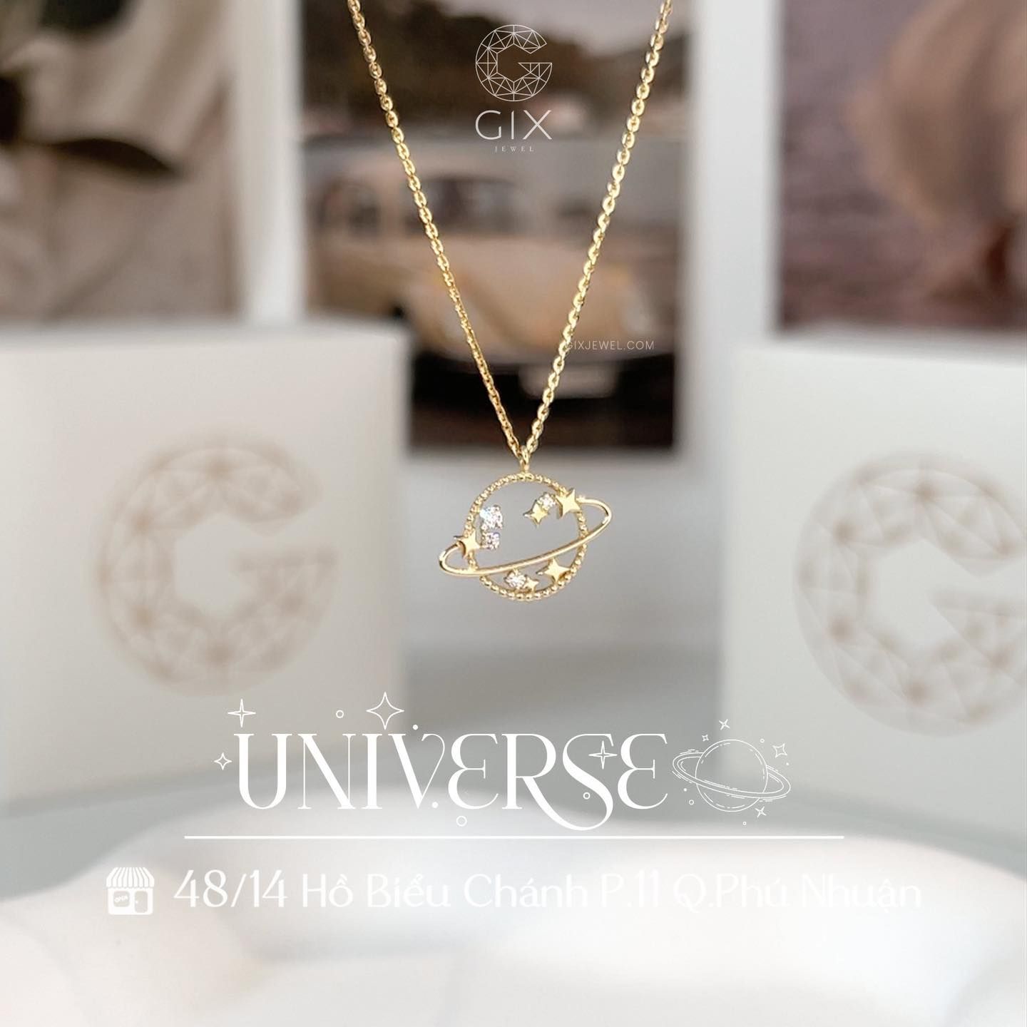 Dây chuyền vàng trắng nữ đẹp 18k sợi mảnh thiết kế hình vũ trụ bling kiểu mới Gix Jewel