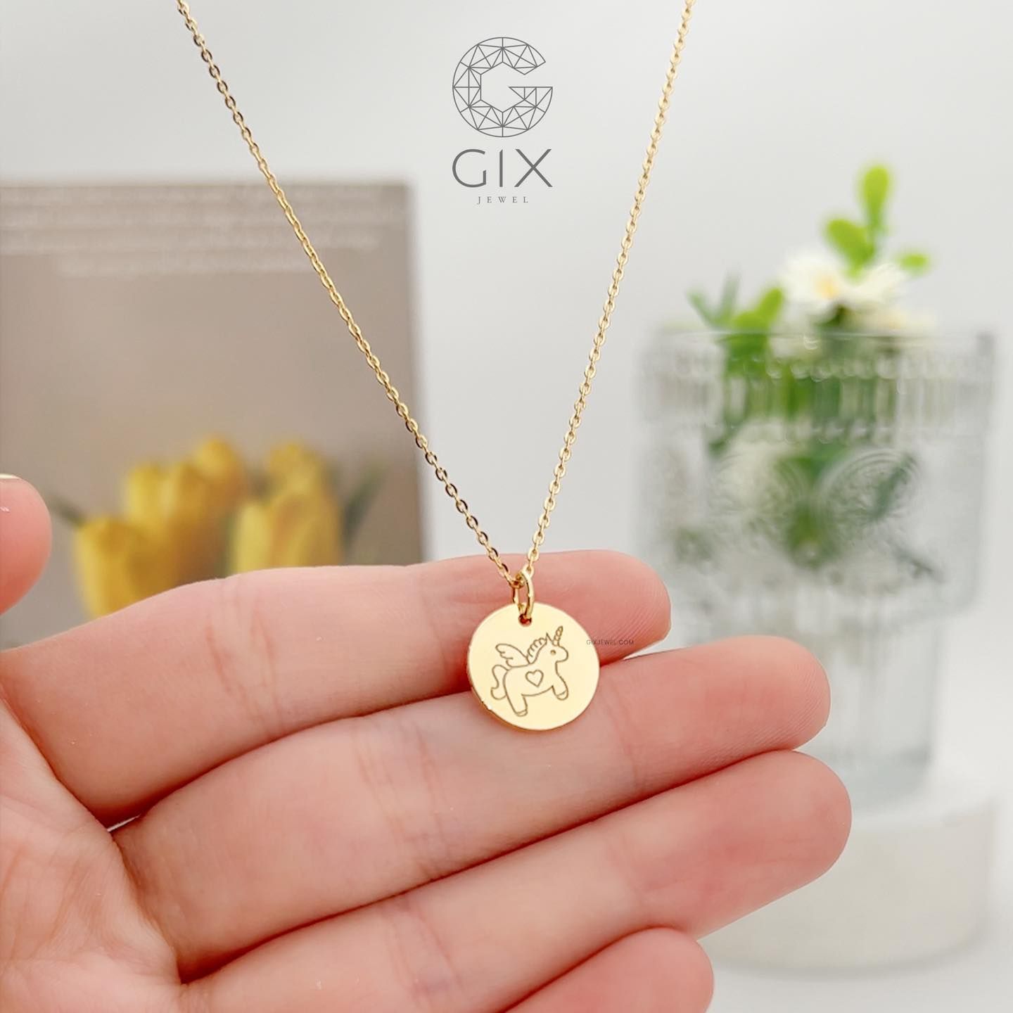 Dây chuyền đôi khắc tên cho nam nữ vàng trắng 18k sợi mảnh nhỏ Gix