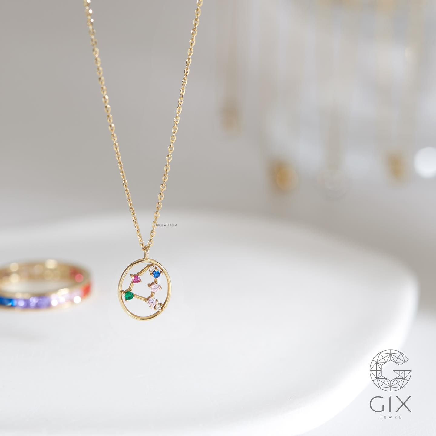 Vòng cổ bạc nữ mạ vàng 18k sợi nhuyễn hình cung hoàng đạo đính kim cương nhân tạo Gix