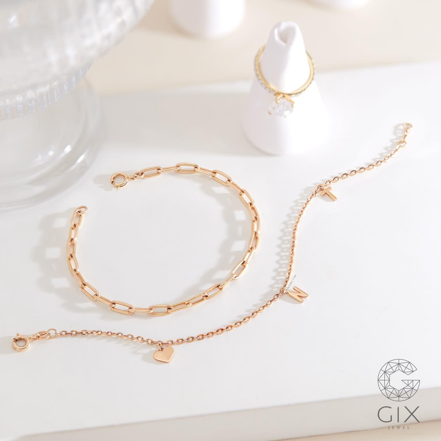 Vòng tay bạc nam nữ mắc xích vuông cá tính mạ vàng 18k Gix Jewel