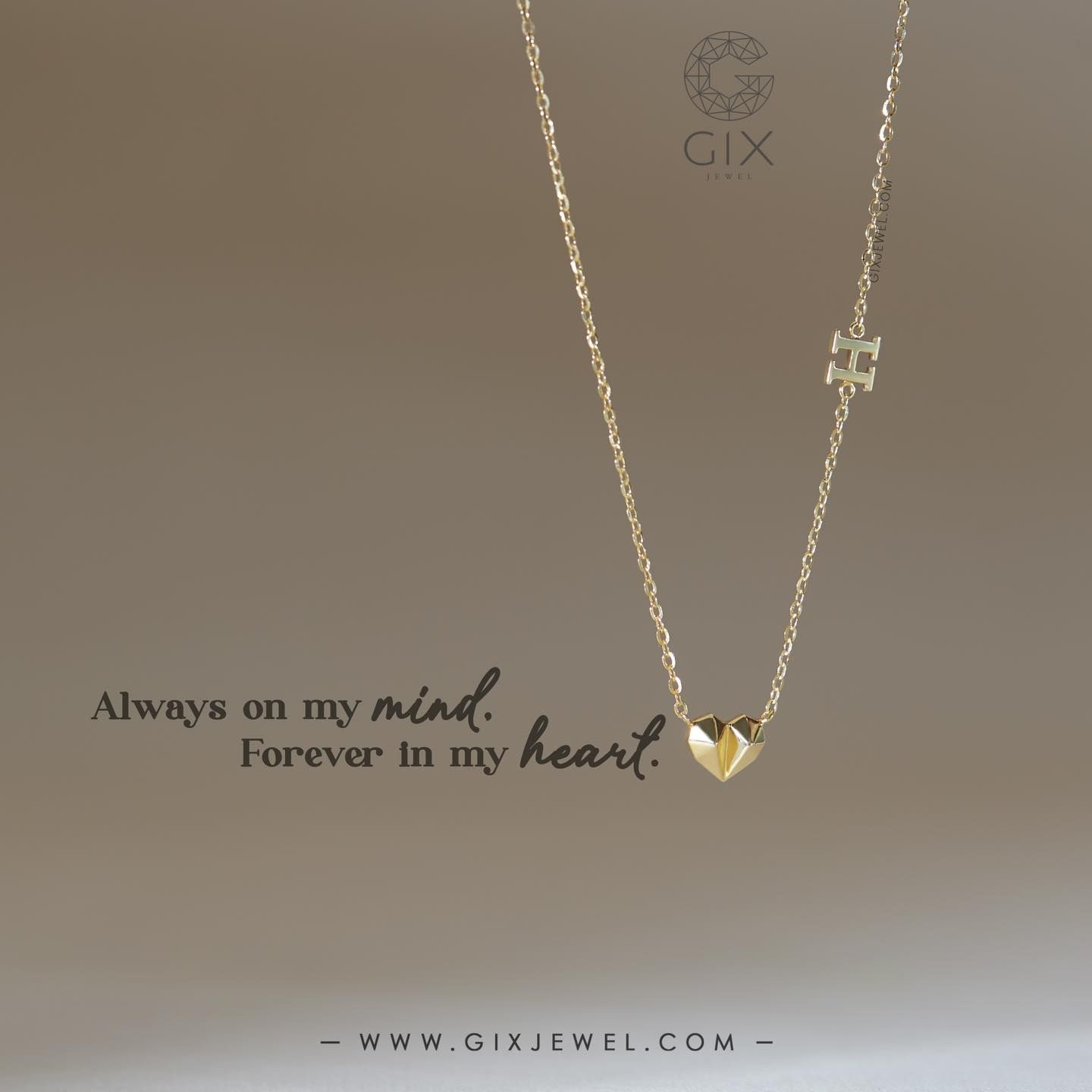 Vòng cổ trái tim vàng tây nữ đẹp gắn chữ cái tên riêng đeo ôm sát cổ Gix Jewel