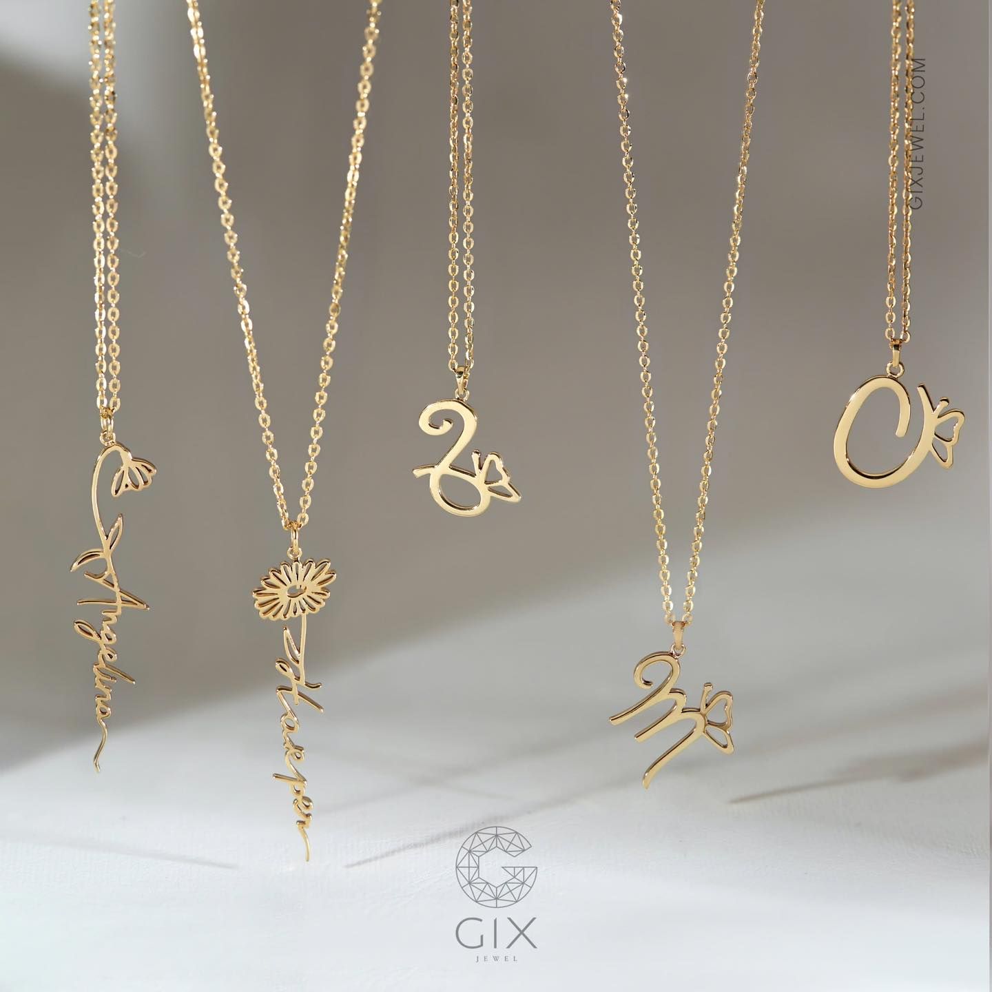 Vòng cổ mặt chữ vàng 18k bạc cao cấp khắc tên cho nữ đính kèm hình hoa Chuông Tuyết tháng 1 Gix