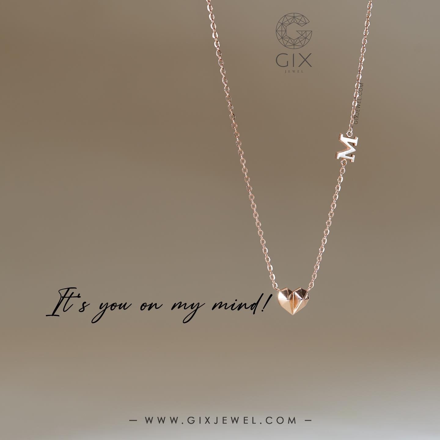 Vòng cổ trái tim vàng tây nữ đẹp gắn chữ cái tên riêng đeo ôm sát cổ Gix Jewel