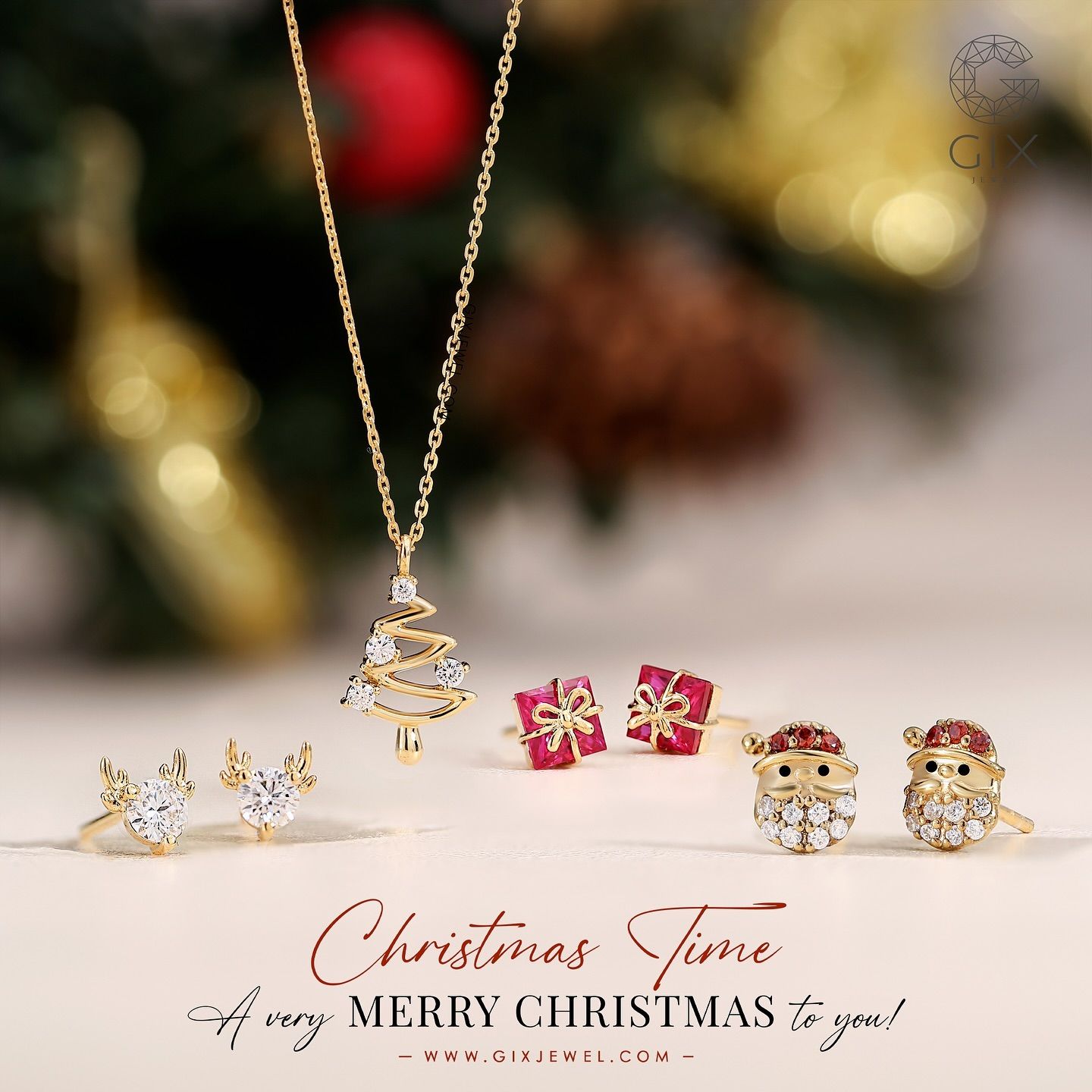 Bông tai đẹp cho nữ bạc 925 mạ vàng 18k hình ông già noel đính moissanite Gix Jewel