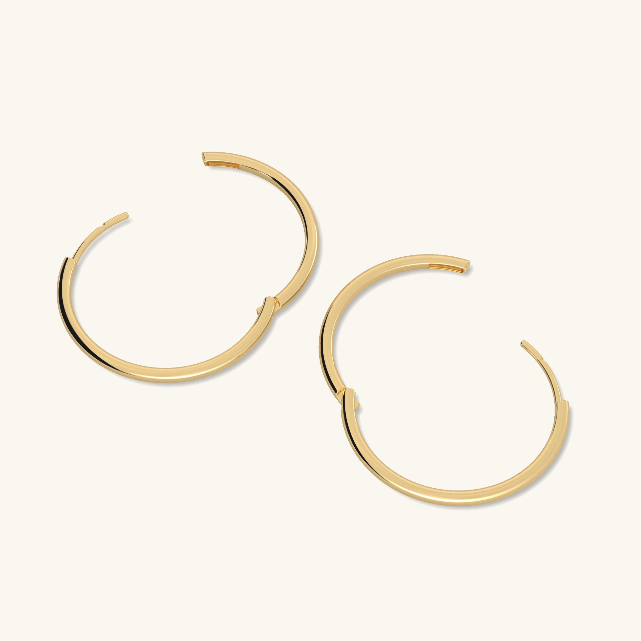 Khuyên tai bạc tròn to vàng tây 20mm trơn đơn giản đeo cá tính cho nữ Gix Jewelry