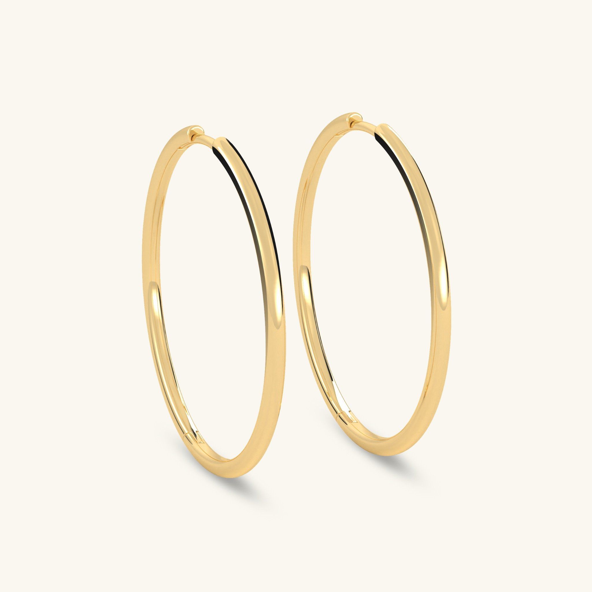 Bông tai tròn lớn trơn 25mm vàng 10k bạc nữ đơn giản cho mặt tròn tóc ngắn Gix Jewel