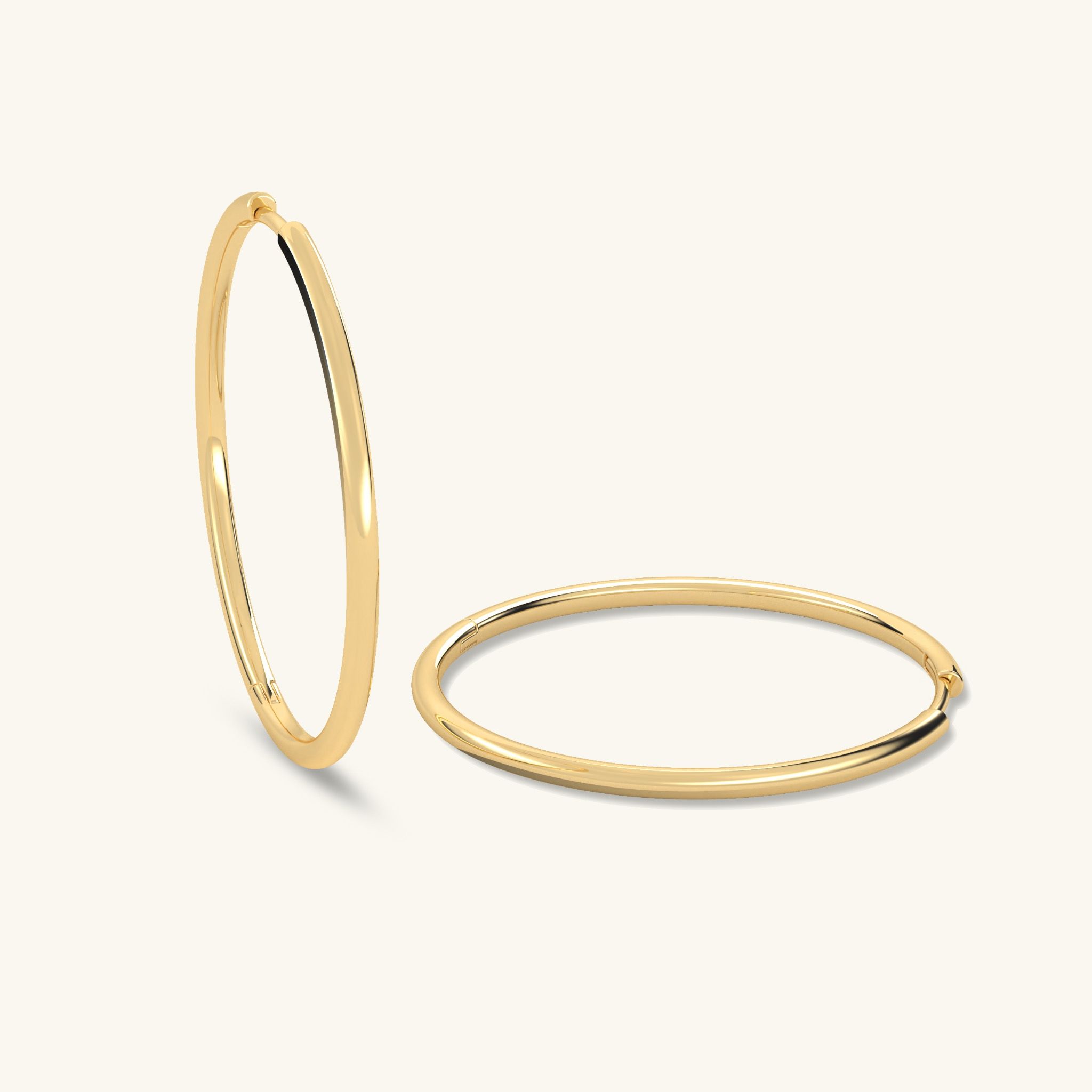 Bông tai tròn lớn trơn 25mm vàng 10k bạc nữ đơn giản cho mặt tròn tóc ngắn Gix Jewel