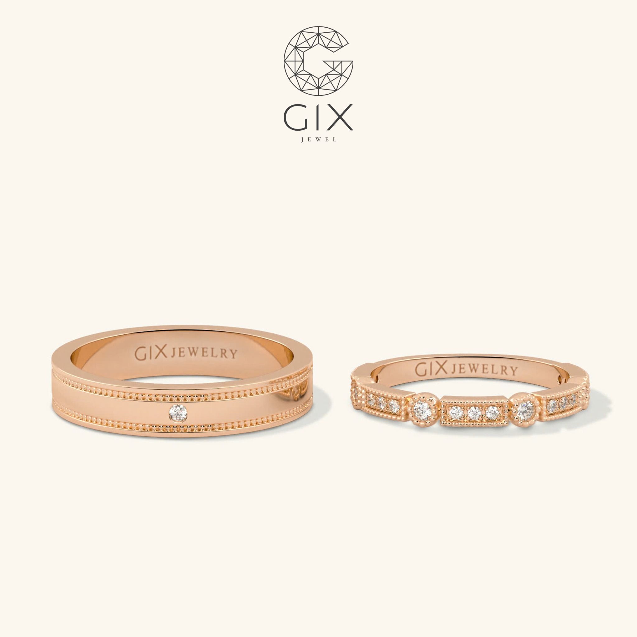 Nhẫn cưới cặp Eternity vàng trắng 18k kim cương rẻ đẹp Gix Jewel