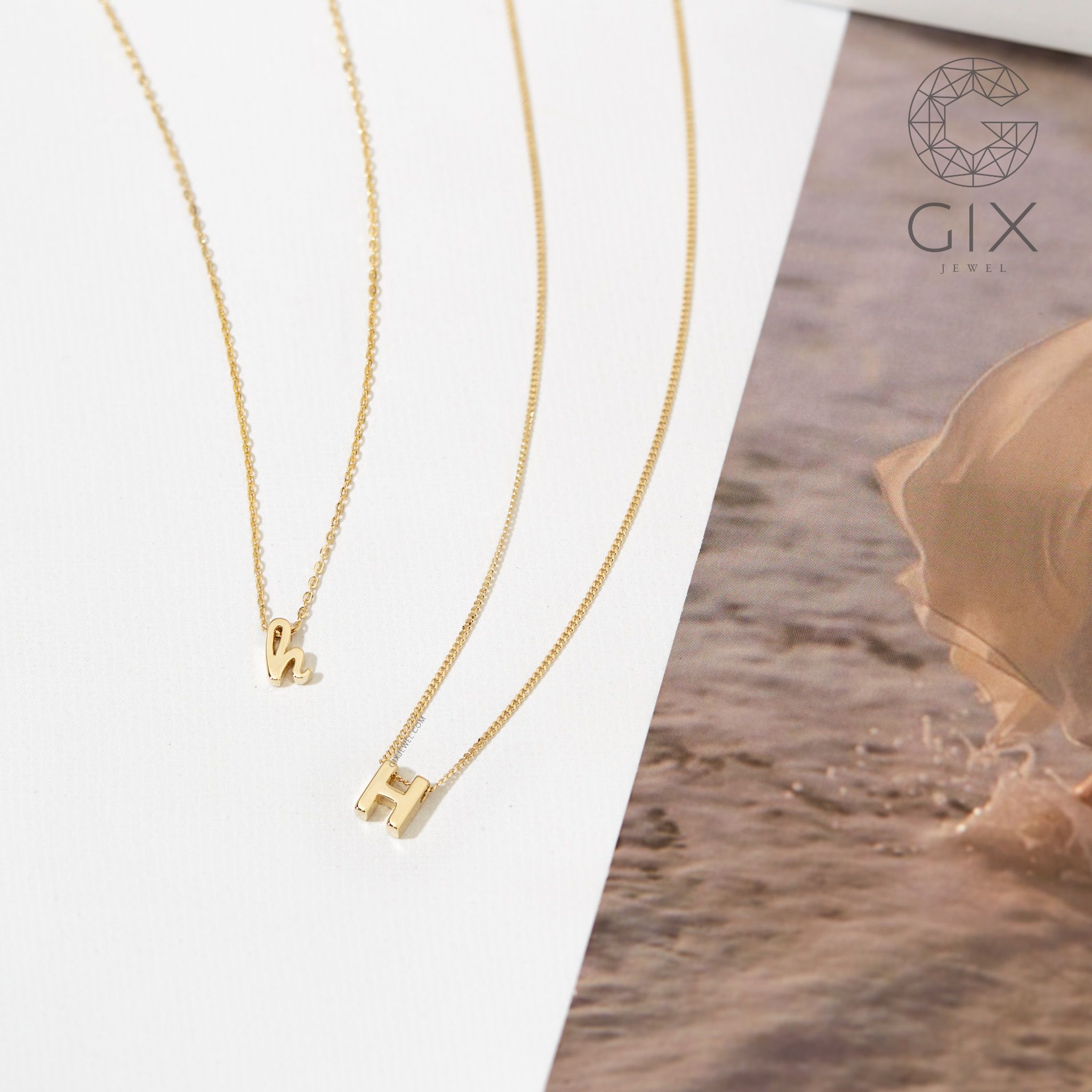 Dây Chuyền Vàng Bạc Nam Nữ Lồng Chữ Cái Theo Tên Sợi Chữ Cong Gixjewel