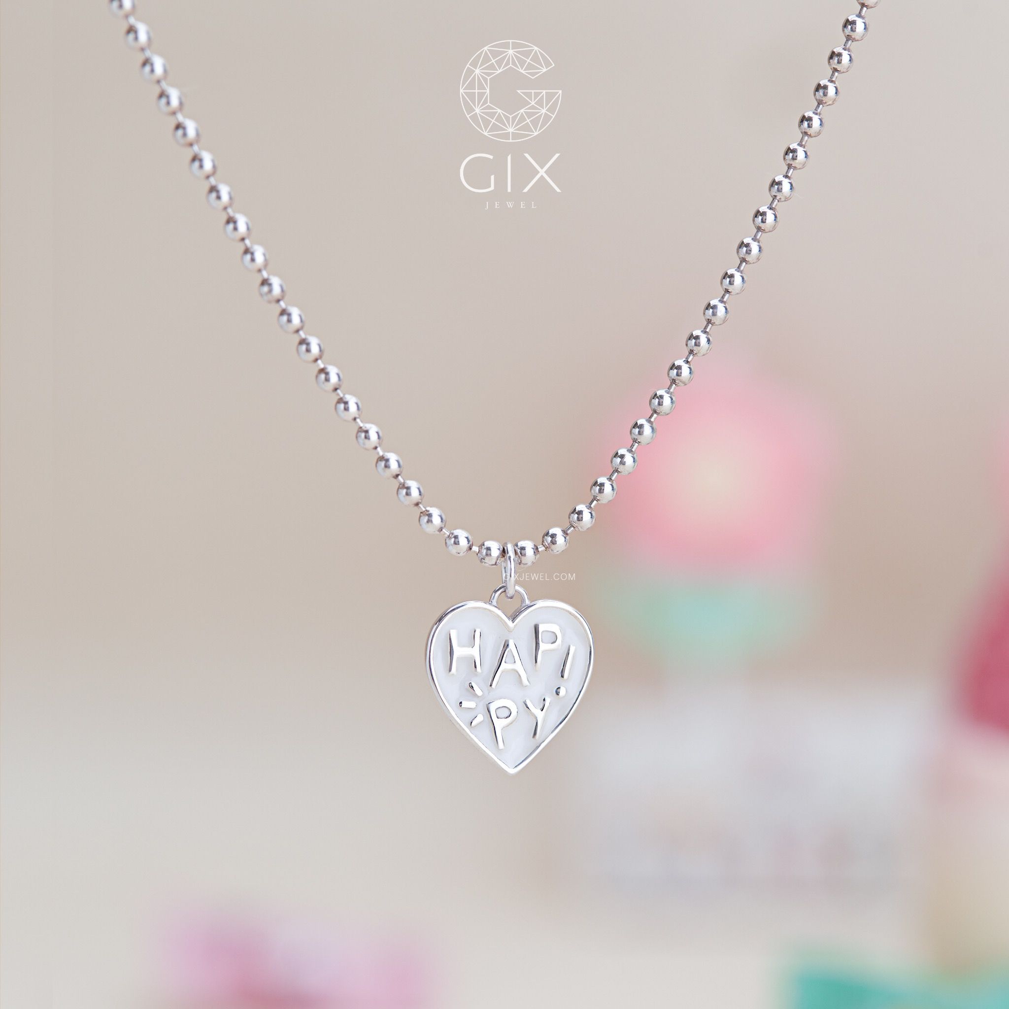 Dây chuyền bạc cho bé hình trái tim happy ngoan xinh yêu nhiều màu sắc Gix Jewel