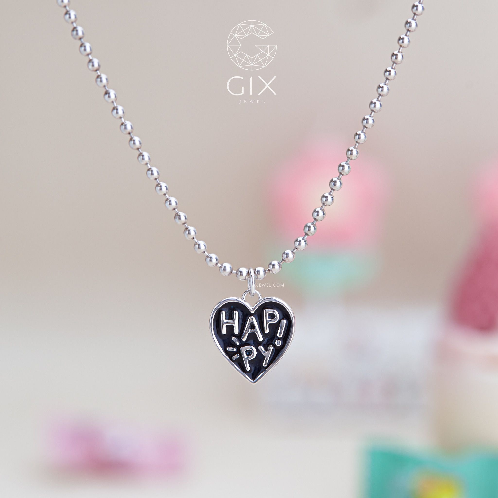 Dây chuyền bạc cho bé hình trái tim happy ngoan xinh yêu nhiều màu sắc Gix Jewel