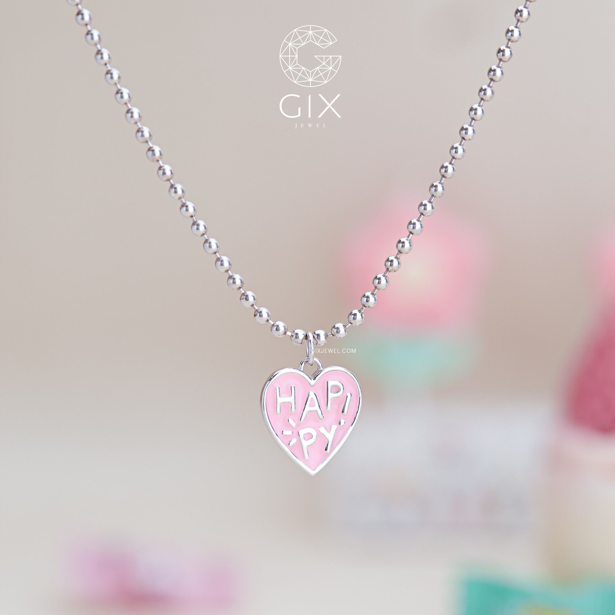 Dây chuyền bạc cho bé hình trái tim happy ngoan xinh yêu nhiều màu sắc Gix Jewel