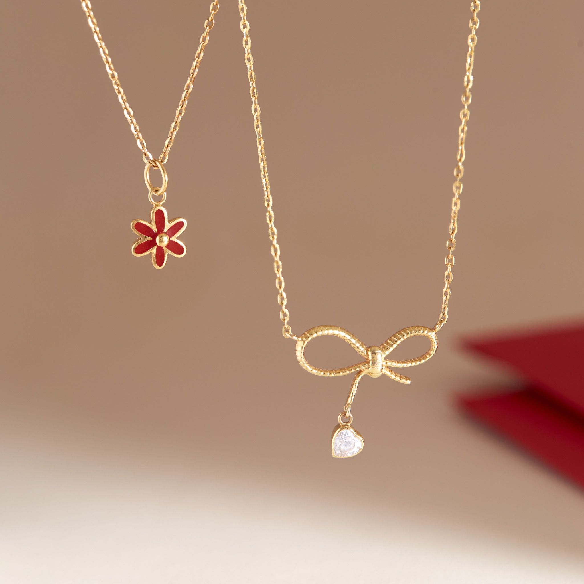Dây chuyền vàng nữ đẹp vàng hồng 18k sợi chữ cong hình nơ xinh đính đá Gix