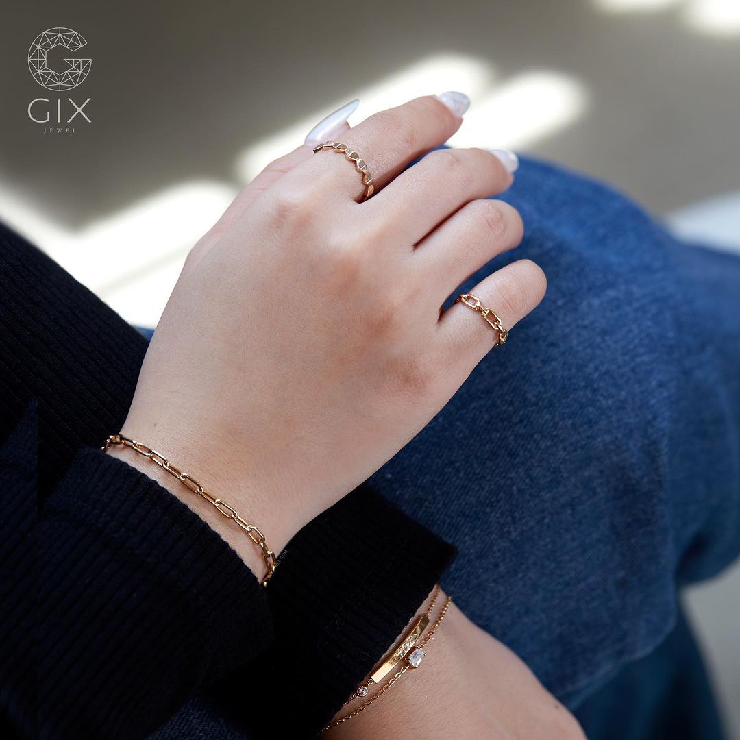 Vòng tay bạc nam nữ mắc xích vuông cá tính mạ vàng 18k Gix Jewel