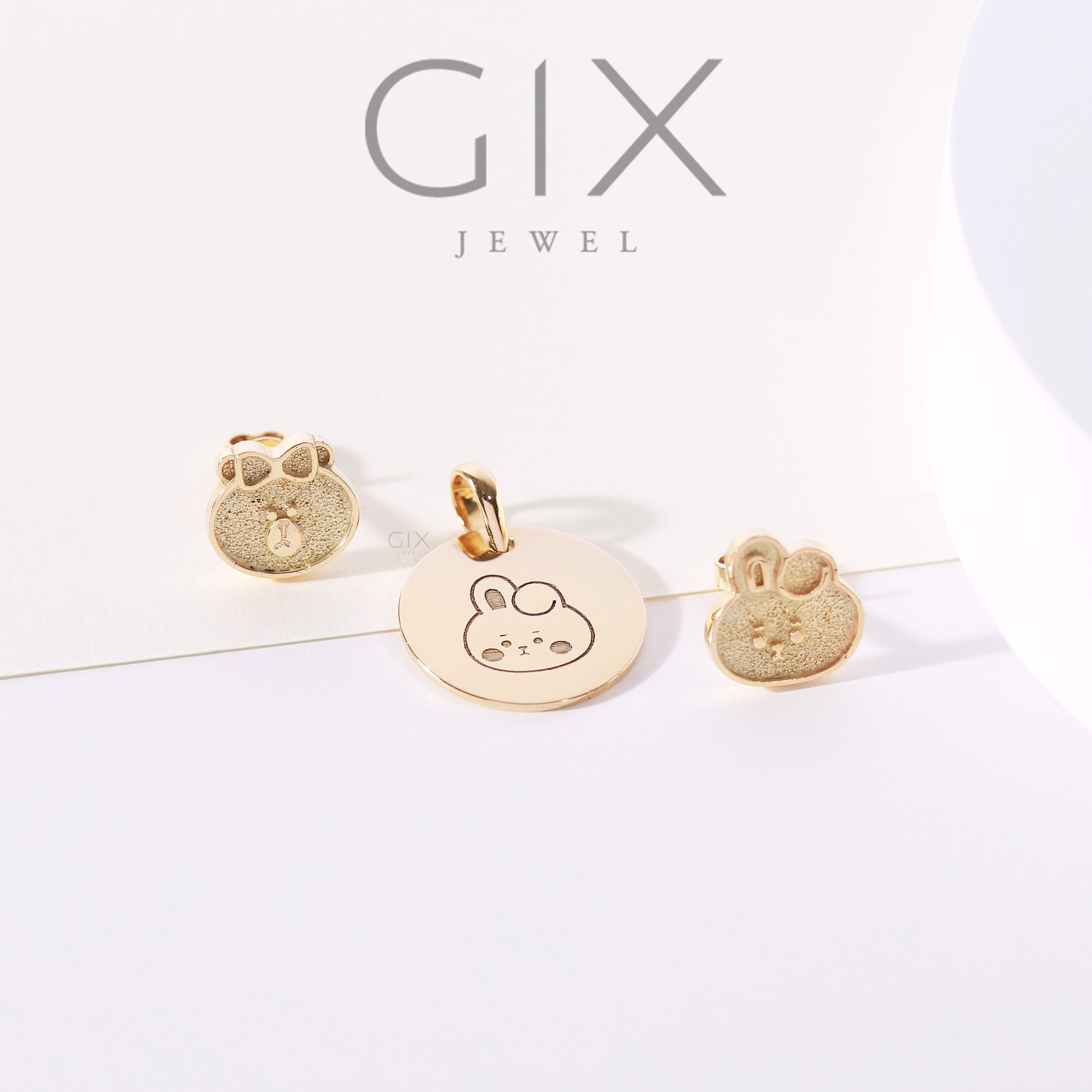 Mặt dây chuyền bạc hình gấu và thỏ dễ thương Gix Jewel