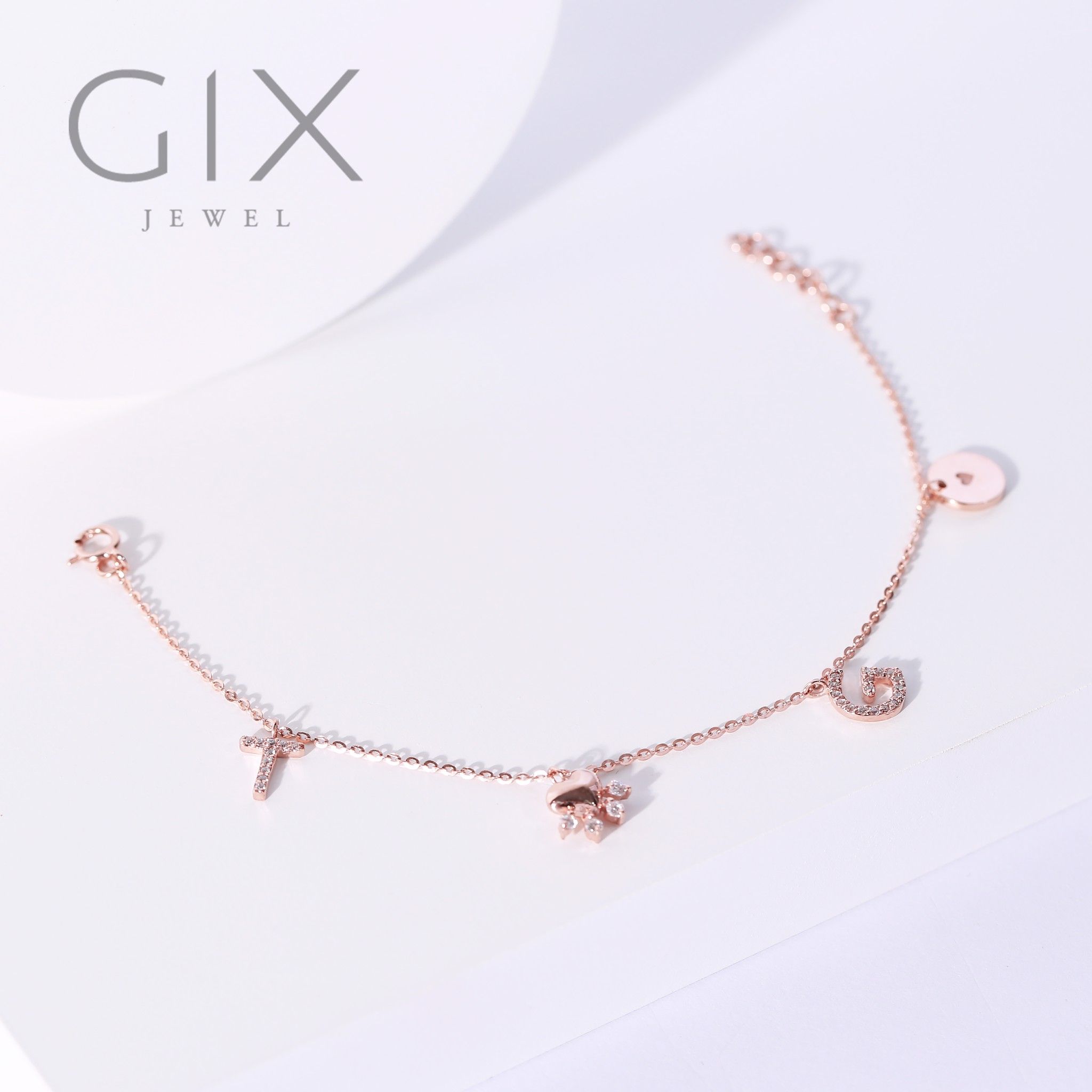 Lắc tay bạc mạ vàng nữ s925 đính đá gắn charm tuỳ chọn Gix Jewel
