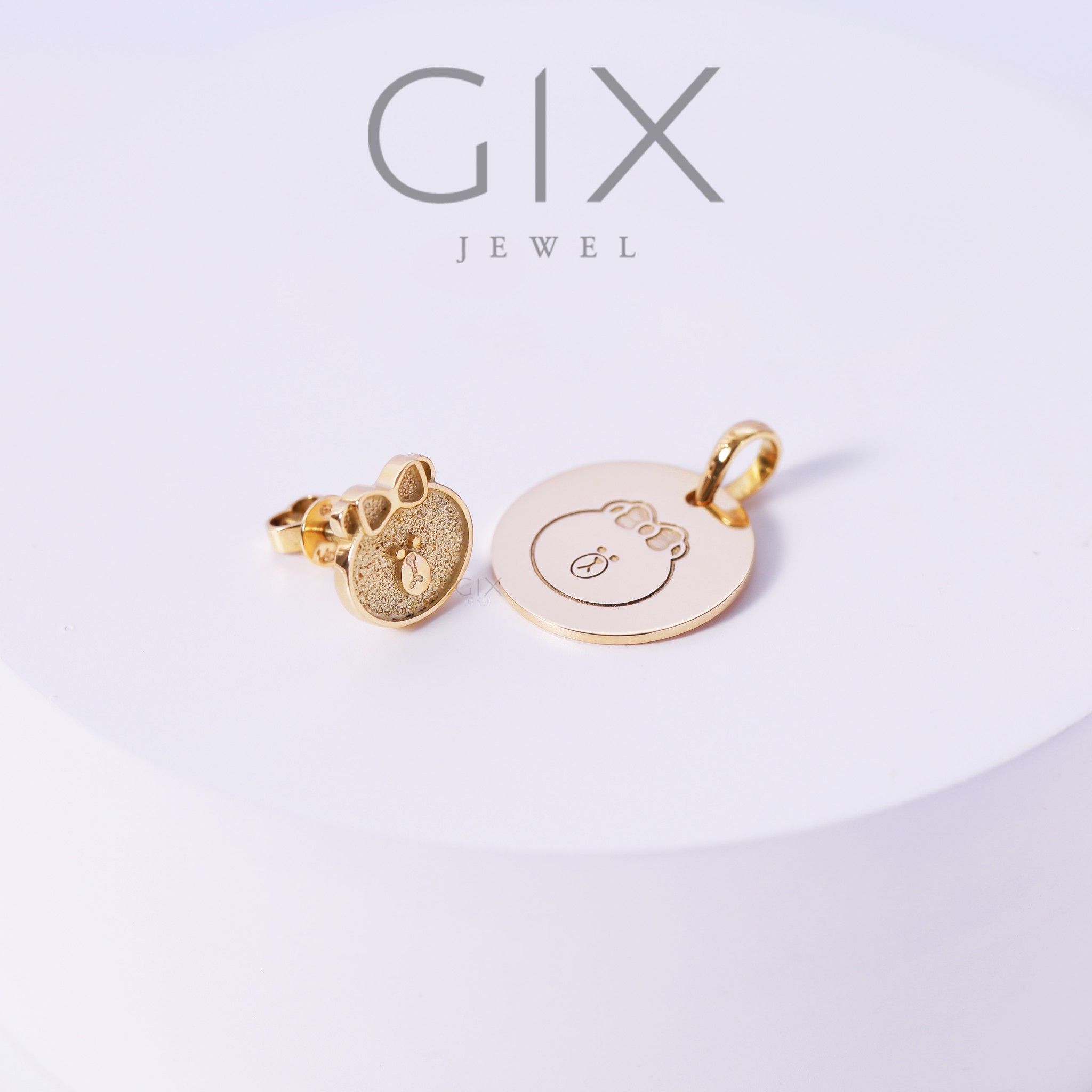 Mặt dây chuyền bạc hình gấu và thỏ dễ thương Gix Jewel
