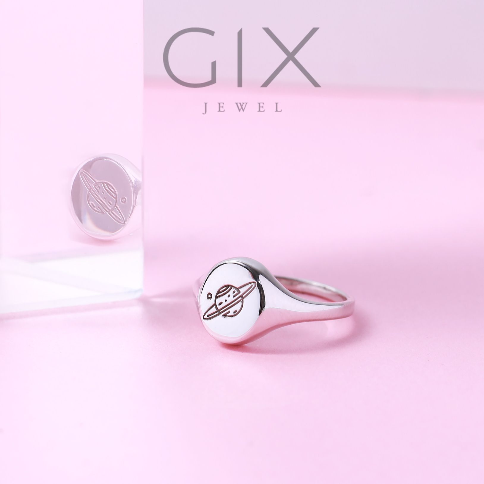 Nhẫn signet ring bạc hình tiểu hành tinh Gix Jewel