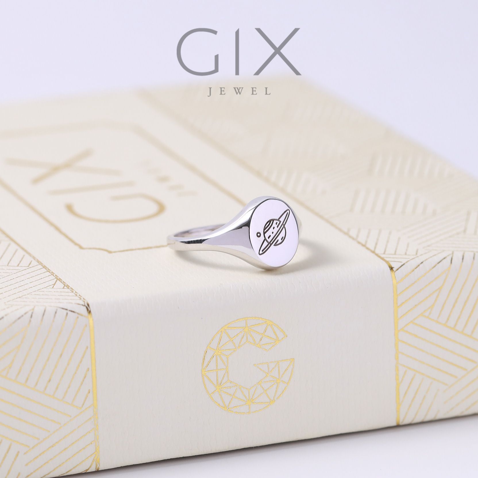 Nhẫn signet ring bạc hình tiểu hành tinh Gix Jewel