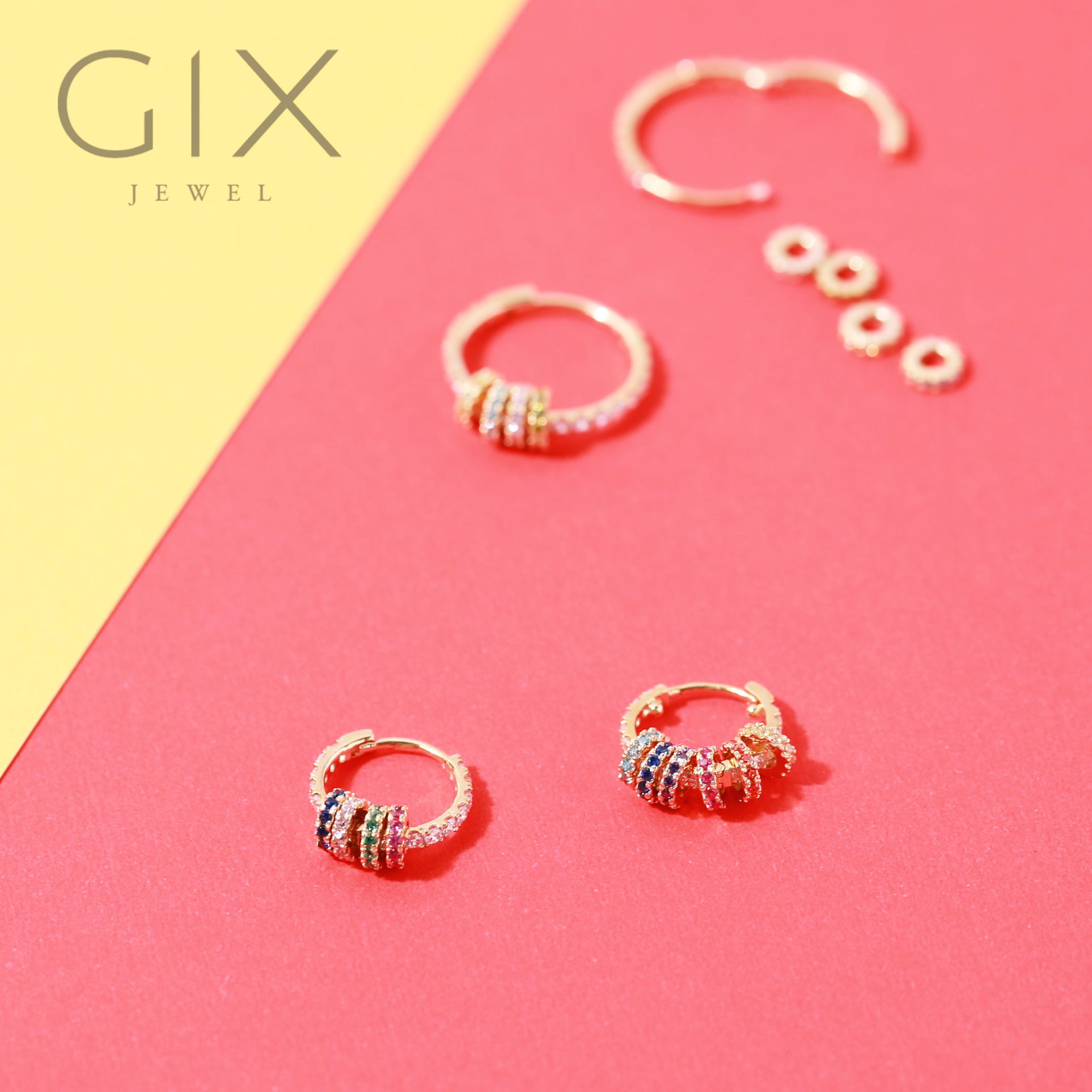 Bông tai cho u50 tòn ten vàng 18k hình tròn lớn đính đá đẹp Gix Jewel