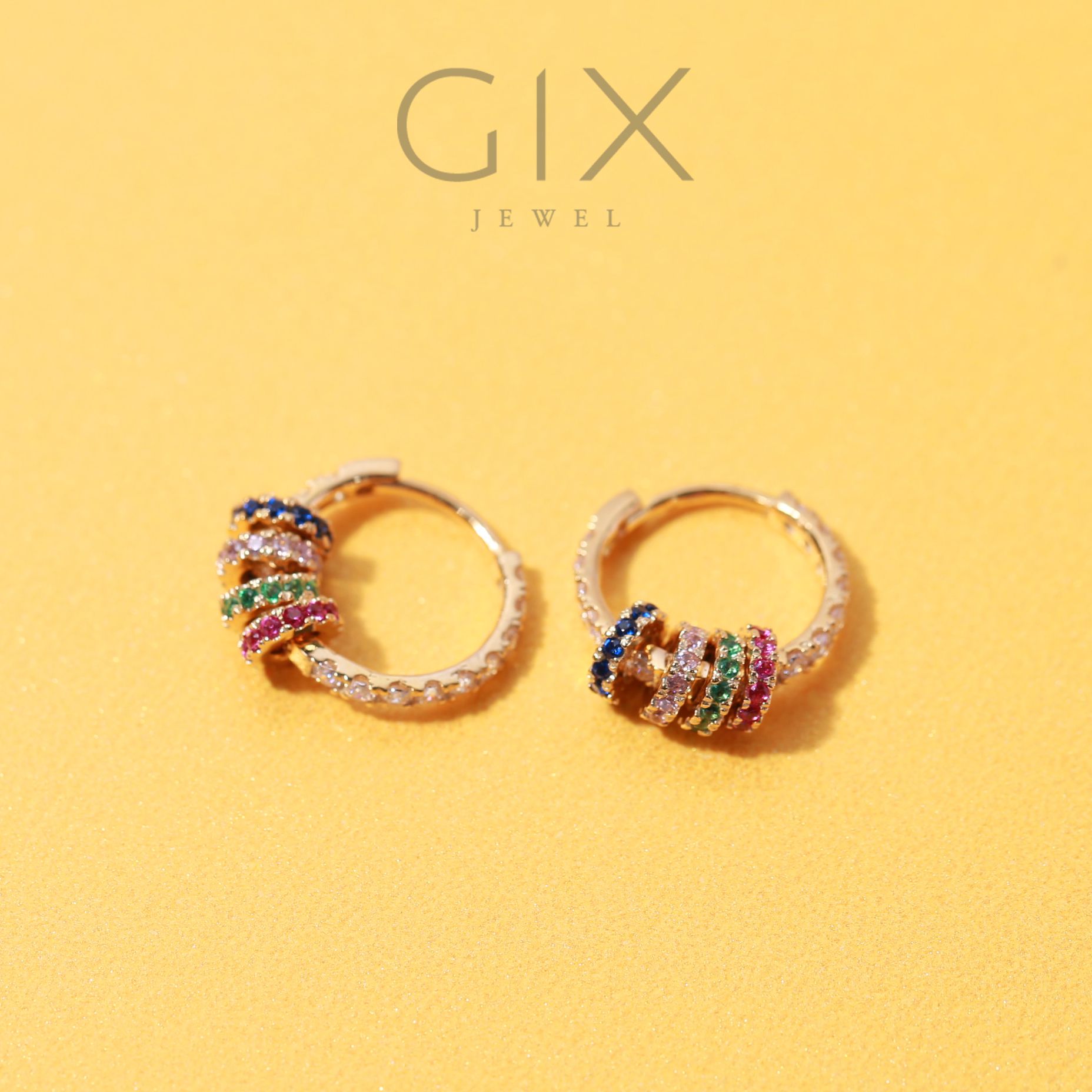 Bông tai cho u50 tòn ten vàng 18k hình tròn lớn đính đá đẹp Gix Jewel