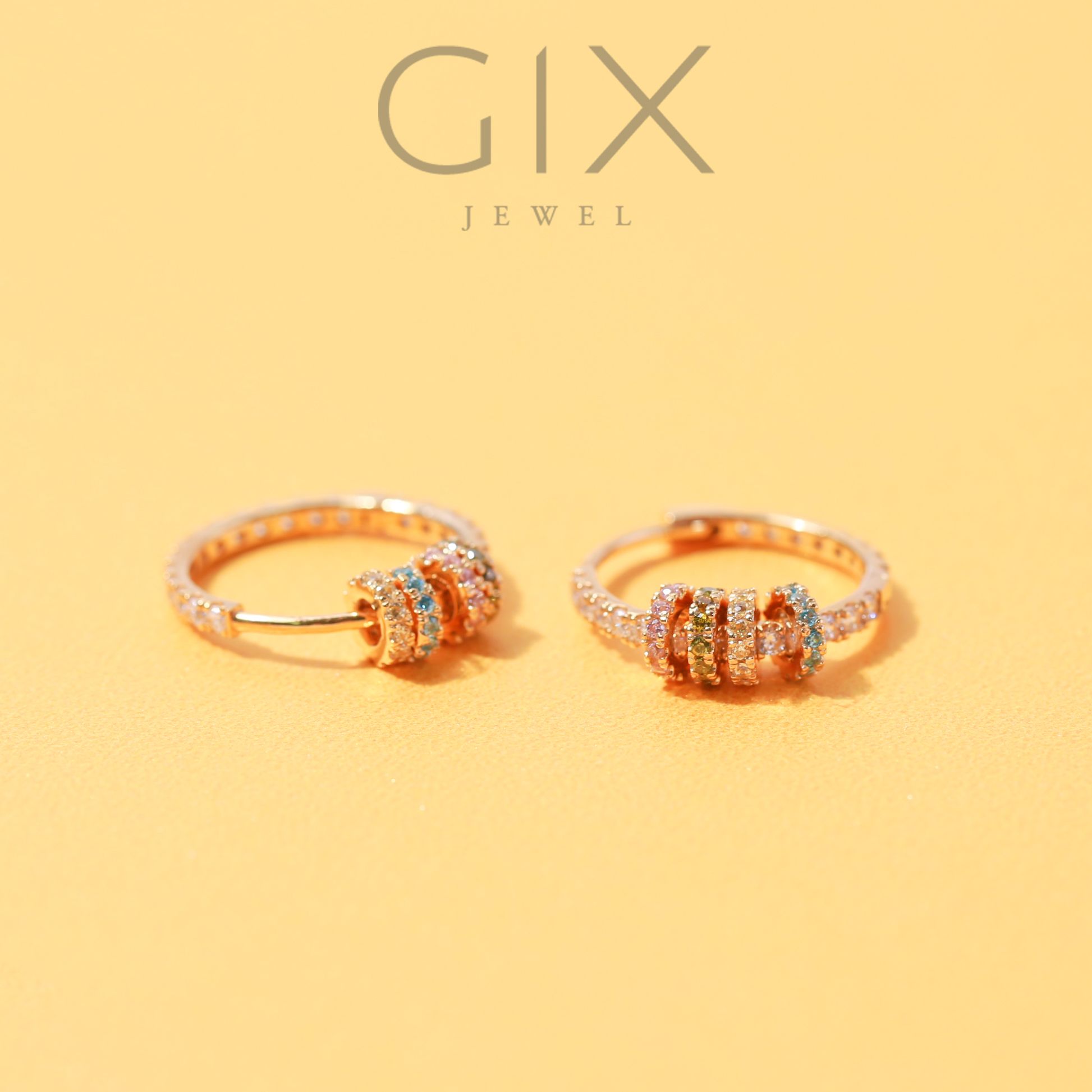 Bông tai cho u50 tòn ten vàng 18k hình tròn lớn đính đá đẹp Gix Jewel
