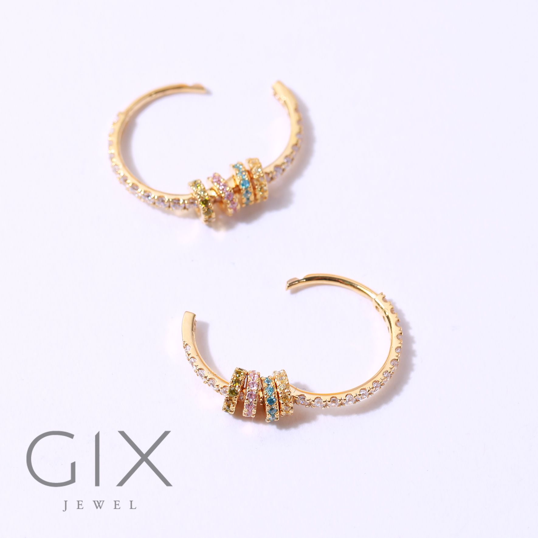 Bông tai cho u50 tòn ten vàng 18k hình tròn lớn đính đá đẹp Gix Jewel