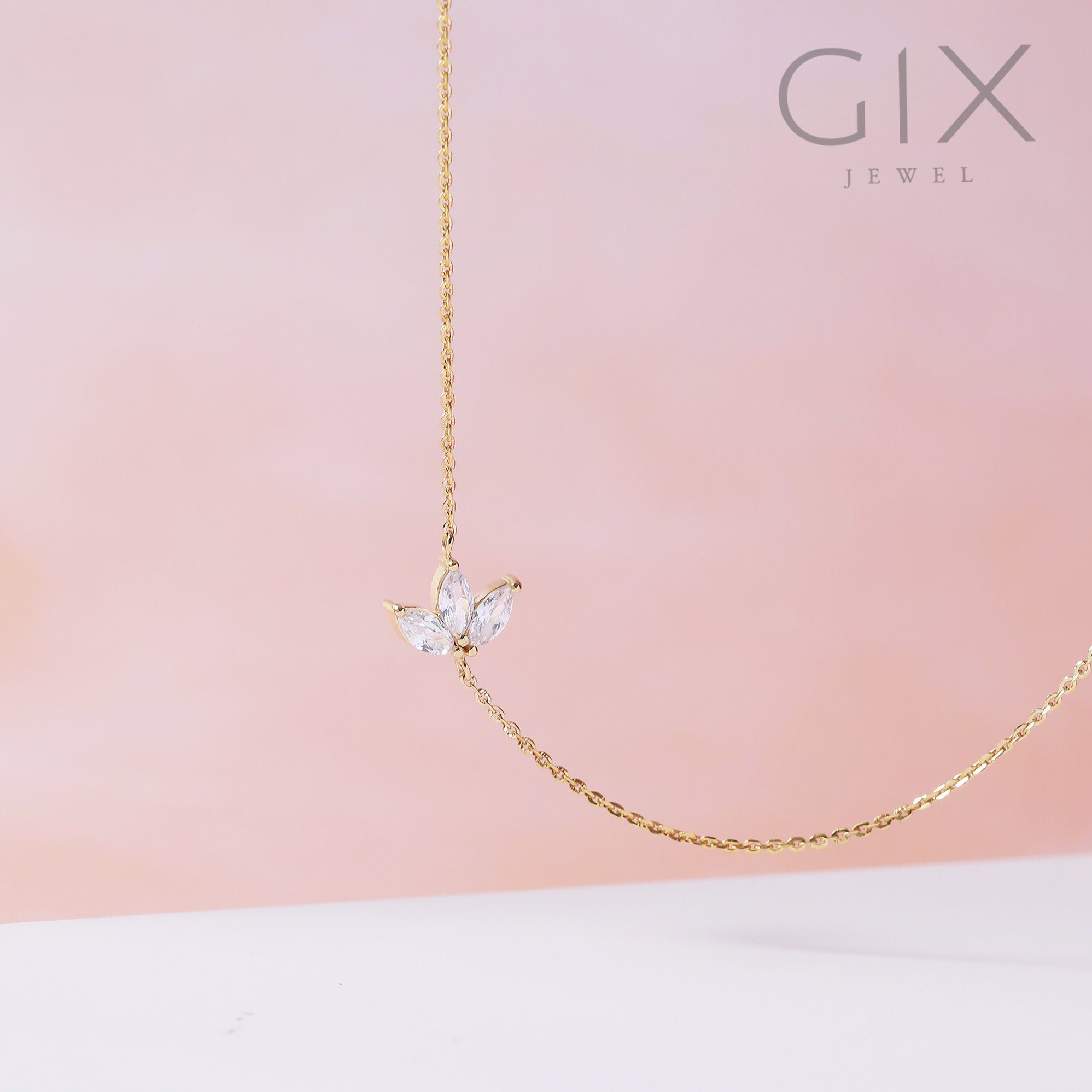 Dây chuyền vàng 750 bạc ý nữ sợi mỏng đính kim cương cao cấp GixJewel