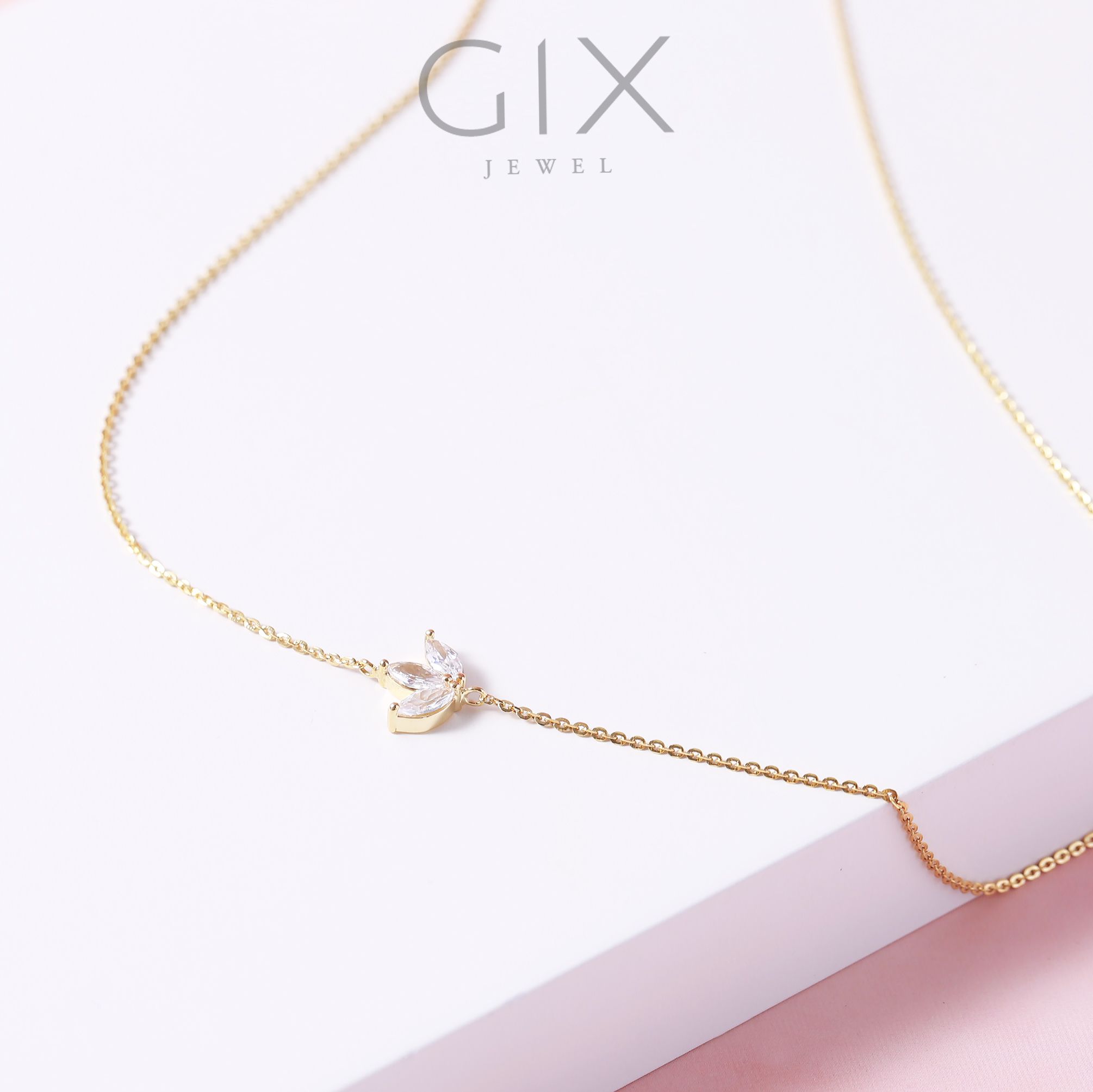 Dây chuyền vàng 750 bạc ý nữ sợi mỏng đính kim cương cao cấp GixJewel