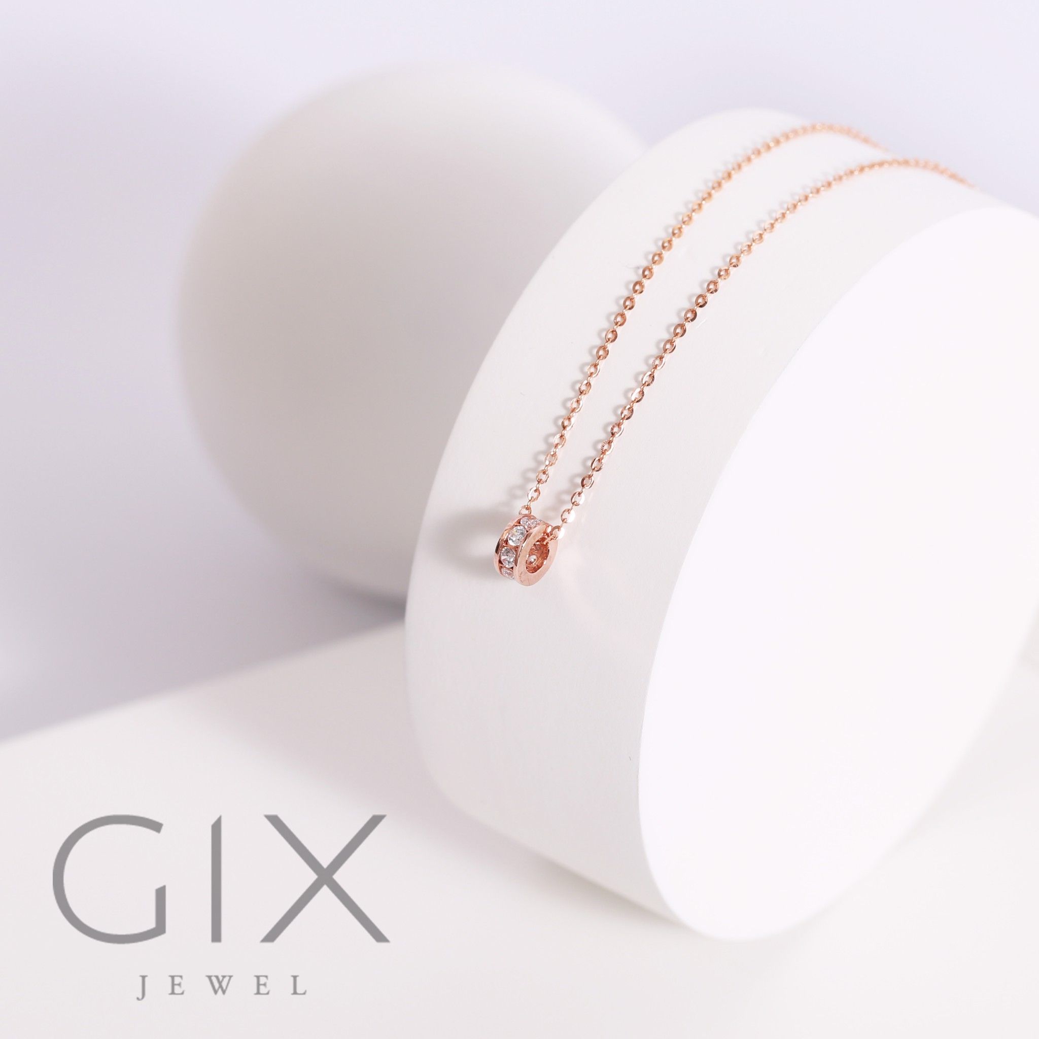 Dây chuyền vàng nữ 18k sợi mỏng đẹp cao cấp hình lu thống đính đá Gix Jewel