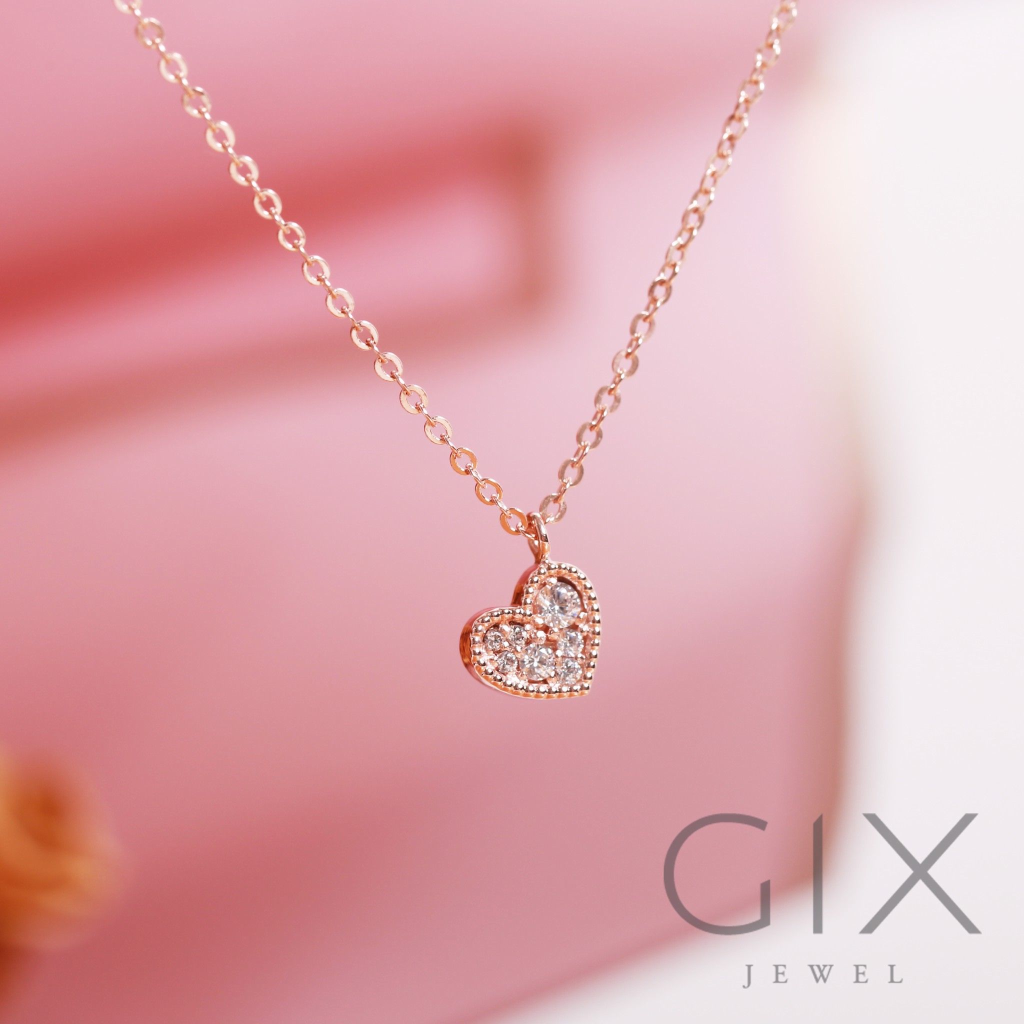 Vòng cổ đôi cho bạn thân nữ bạc mạ vàng 18k hình trái tim đính đá Gix