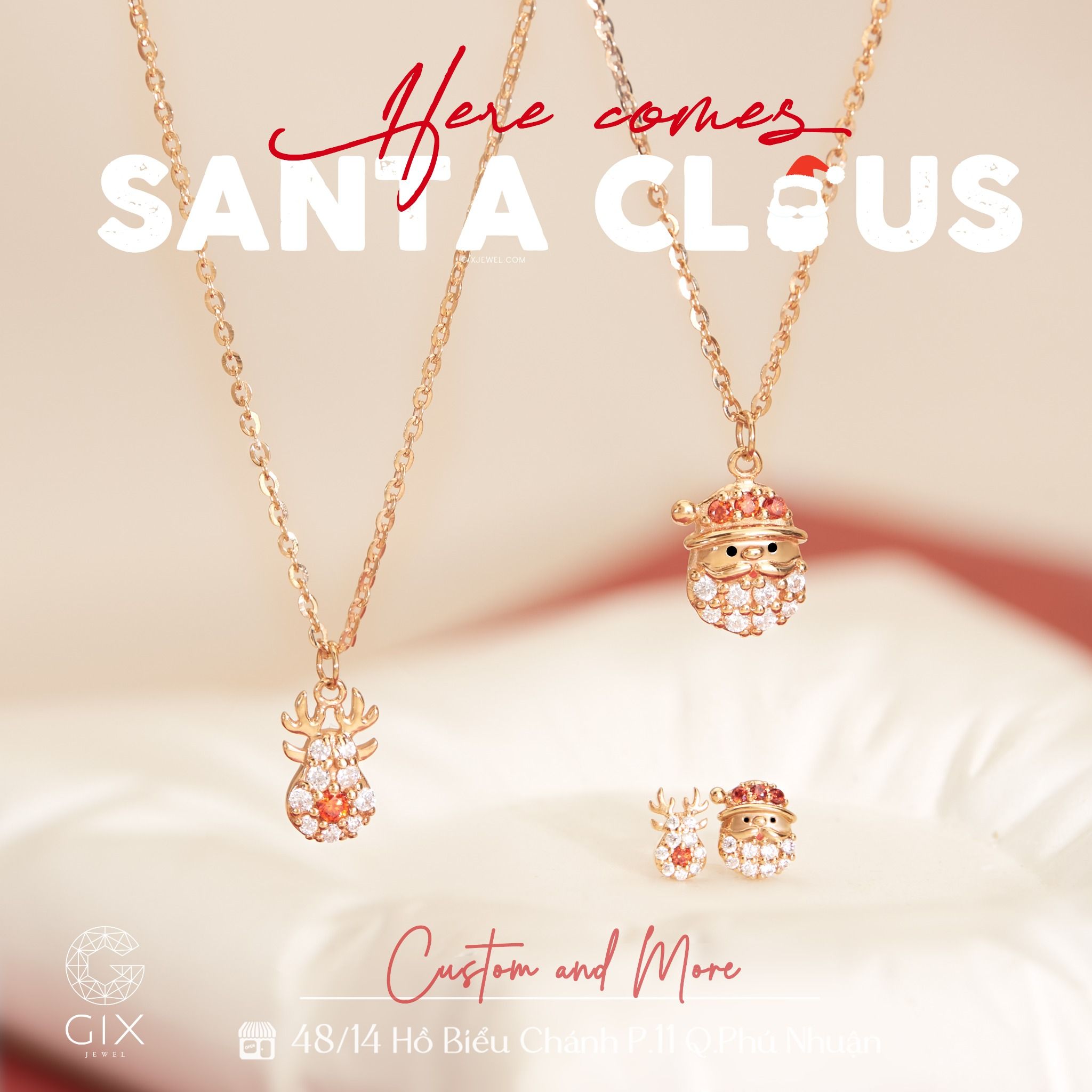 Dây chuyền vàng nữ 18k sợi nhuyễn hình giáng sinh đính đá kiểu thời trang Gixjewelry
