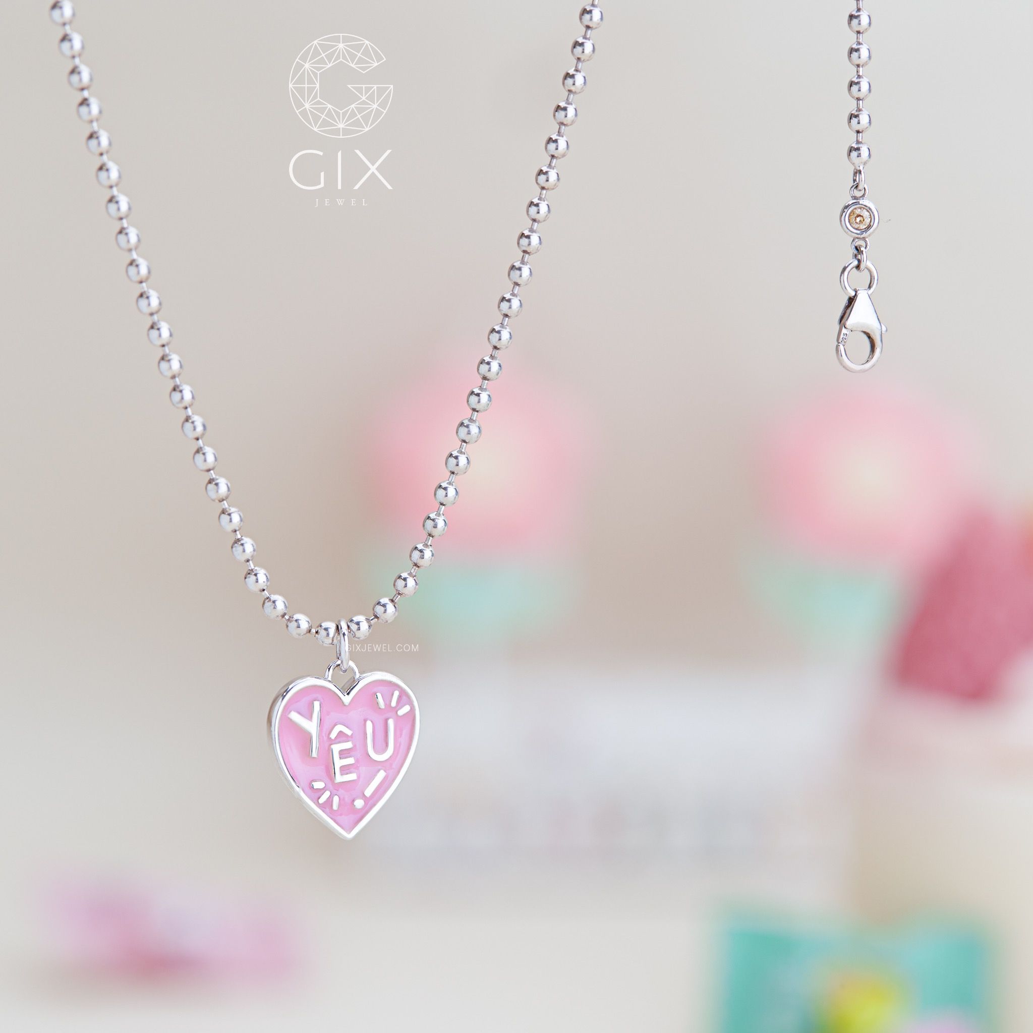 Dây chuyền bạc cho bé hình trái tim happy ngoan xinh yêu nhiều màu sắc Gix Jewel
