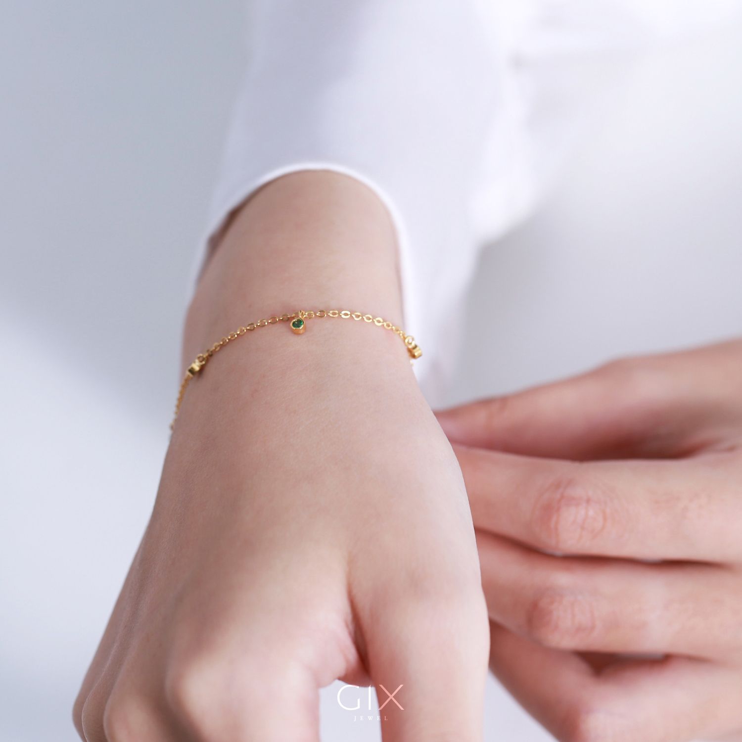 Lắc tay bạc nữ đẹp mạ vàng 18k sợi nhỏ xinh đính đá cầu vòng nhiều màu Gix