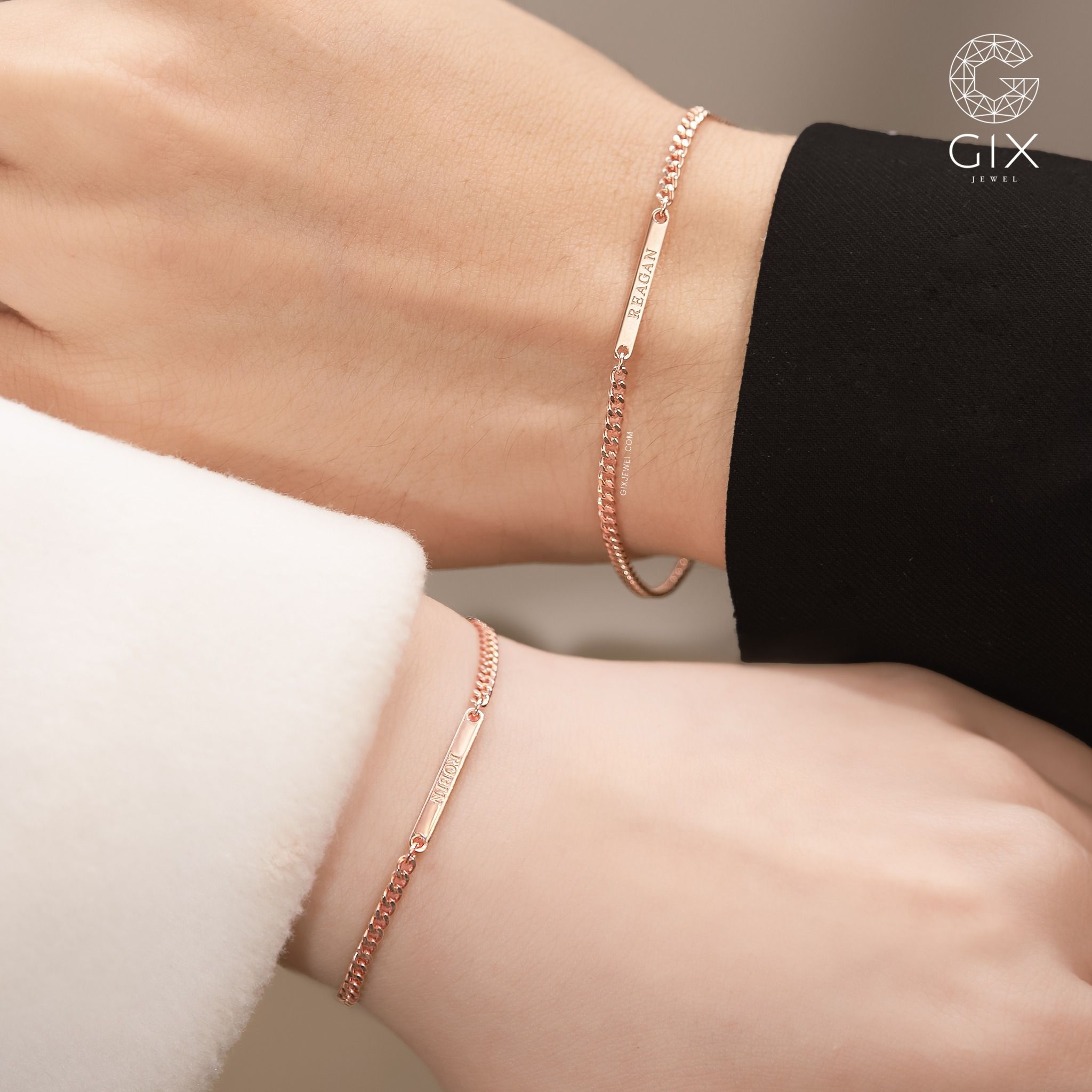 Vòng tay đôi nam nữ vàng & bạc đẹp khoen lật unisex kiểu mới khắc tên Gix Jewel