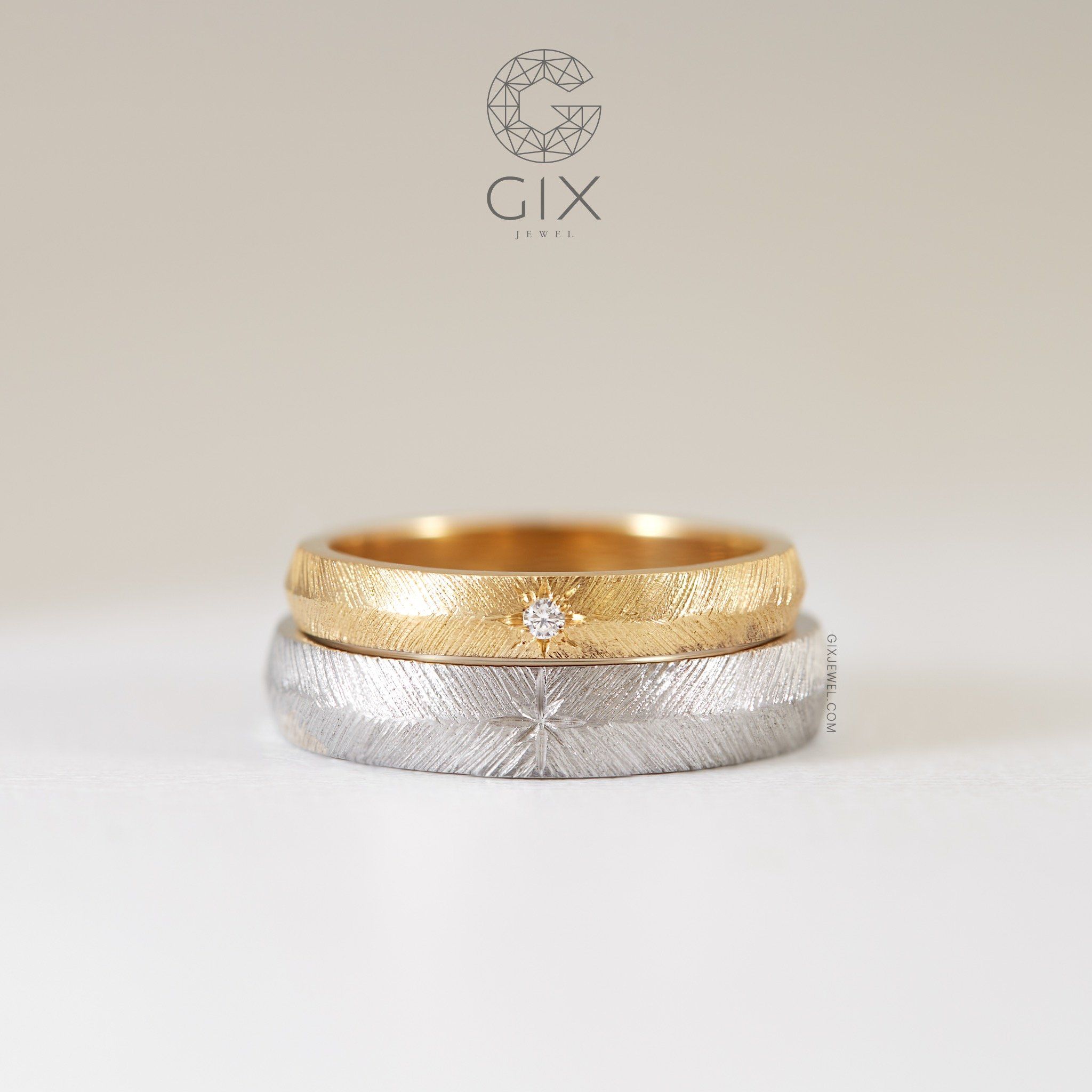 Nhẫn Cưới Vàng 18k Đẹp Nhám Xước Vintage Gix - GCR25050125
