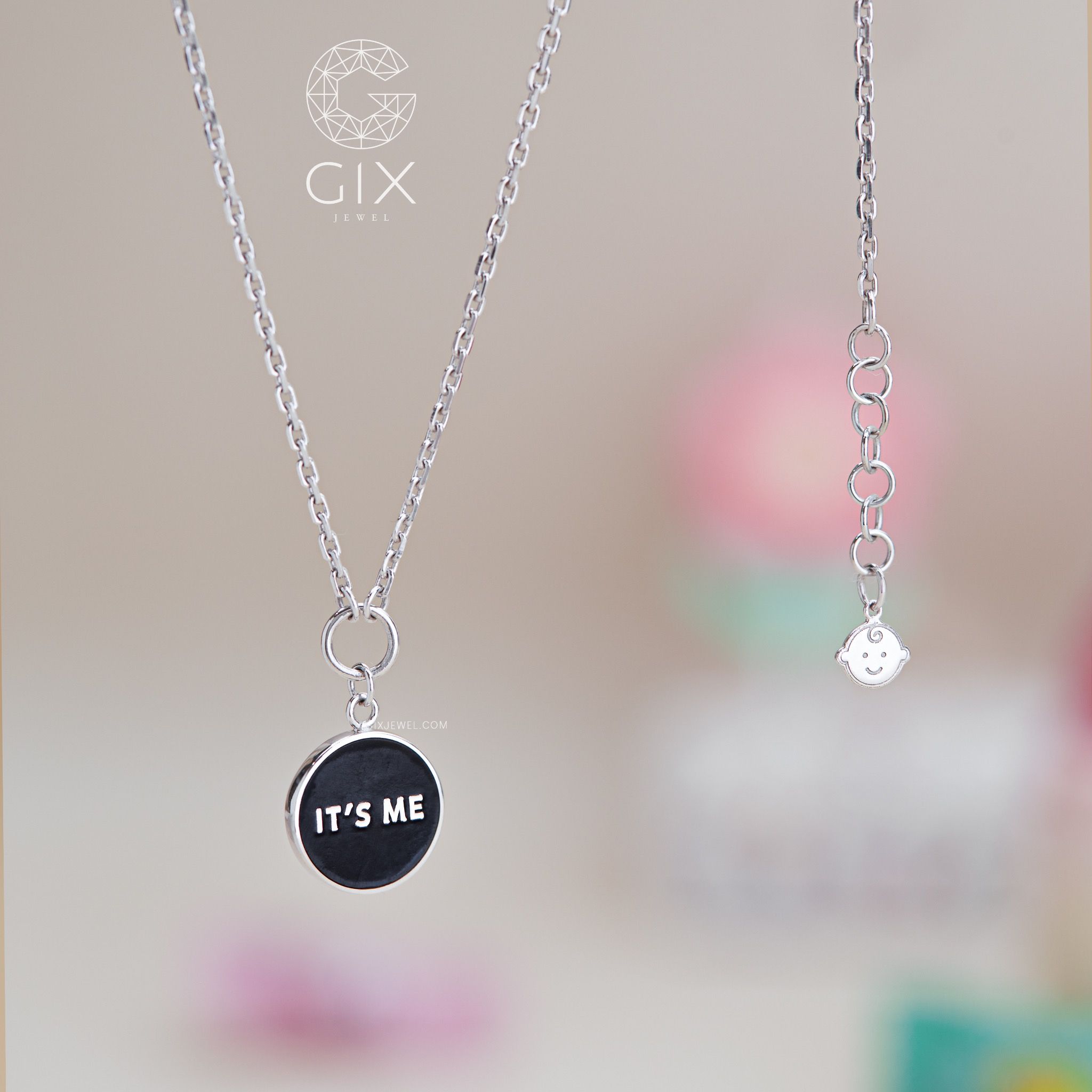 Dây chuyền em bé bạc đẹp vàng 18k cao cấp mặt tròn khắc tên riêng Gix
