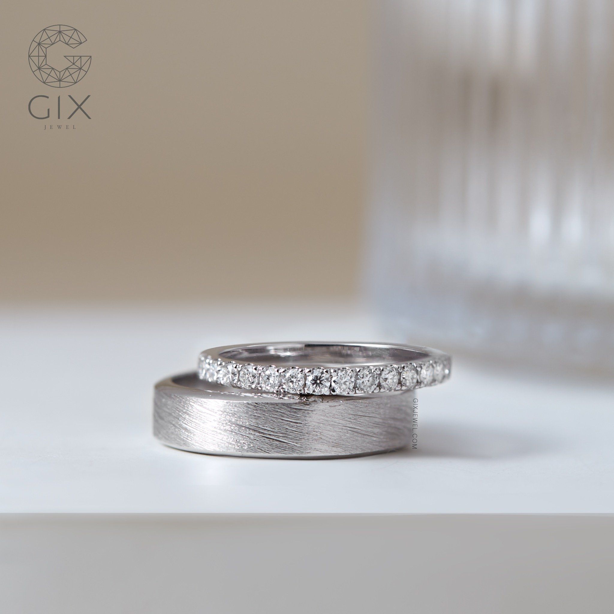 Nhẫn Cưới Kim Cương Vàng 18K Luxury Đính Full Hạt Cao Cấp Gix Jewelry -GCR25050124