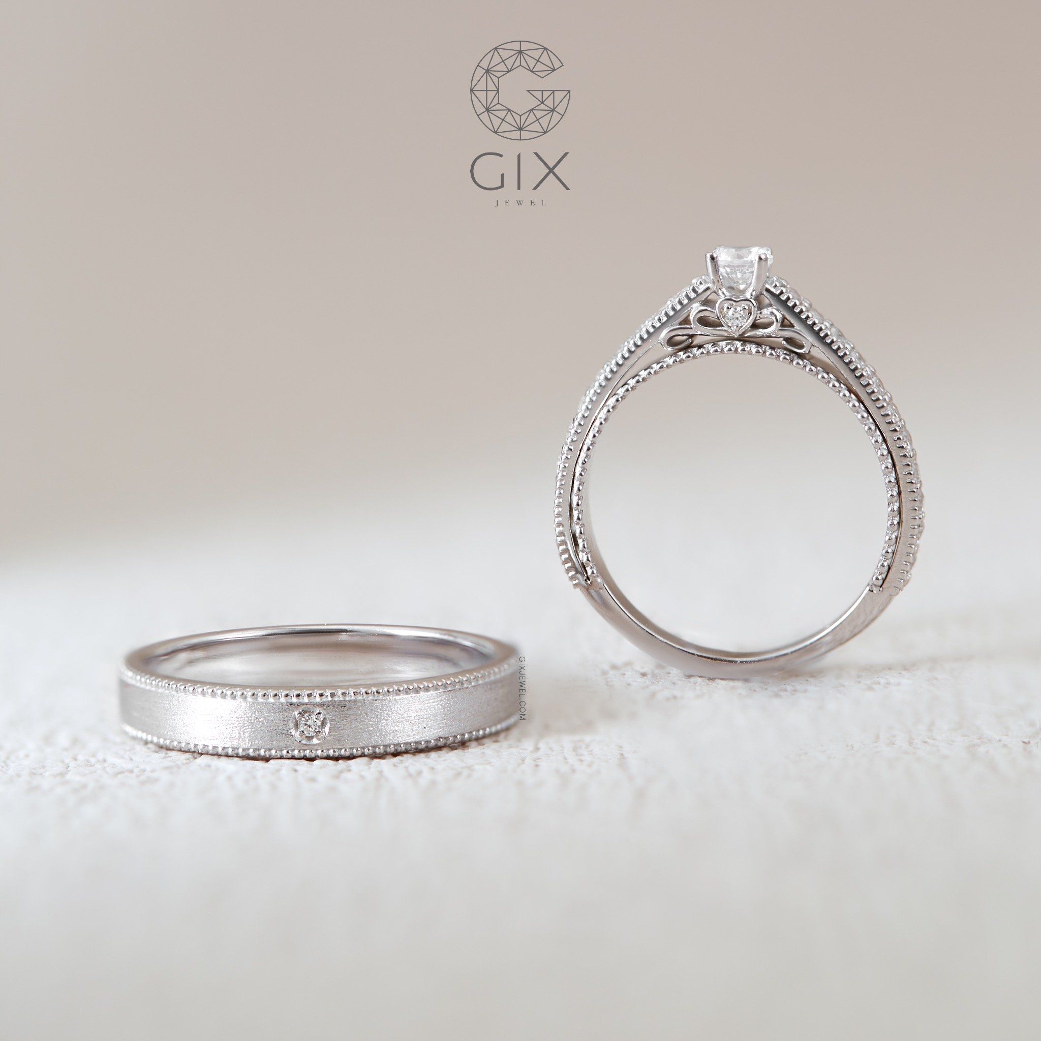 Nhẫn cưới Hàn Quốc đẹp kim cương vàng trắng 14k Eternity Gix Jewelry