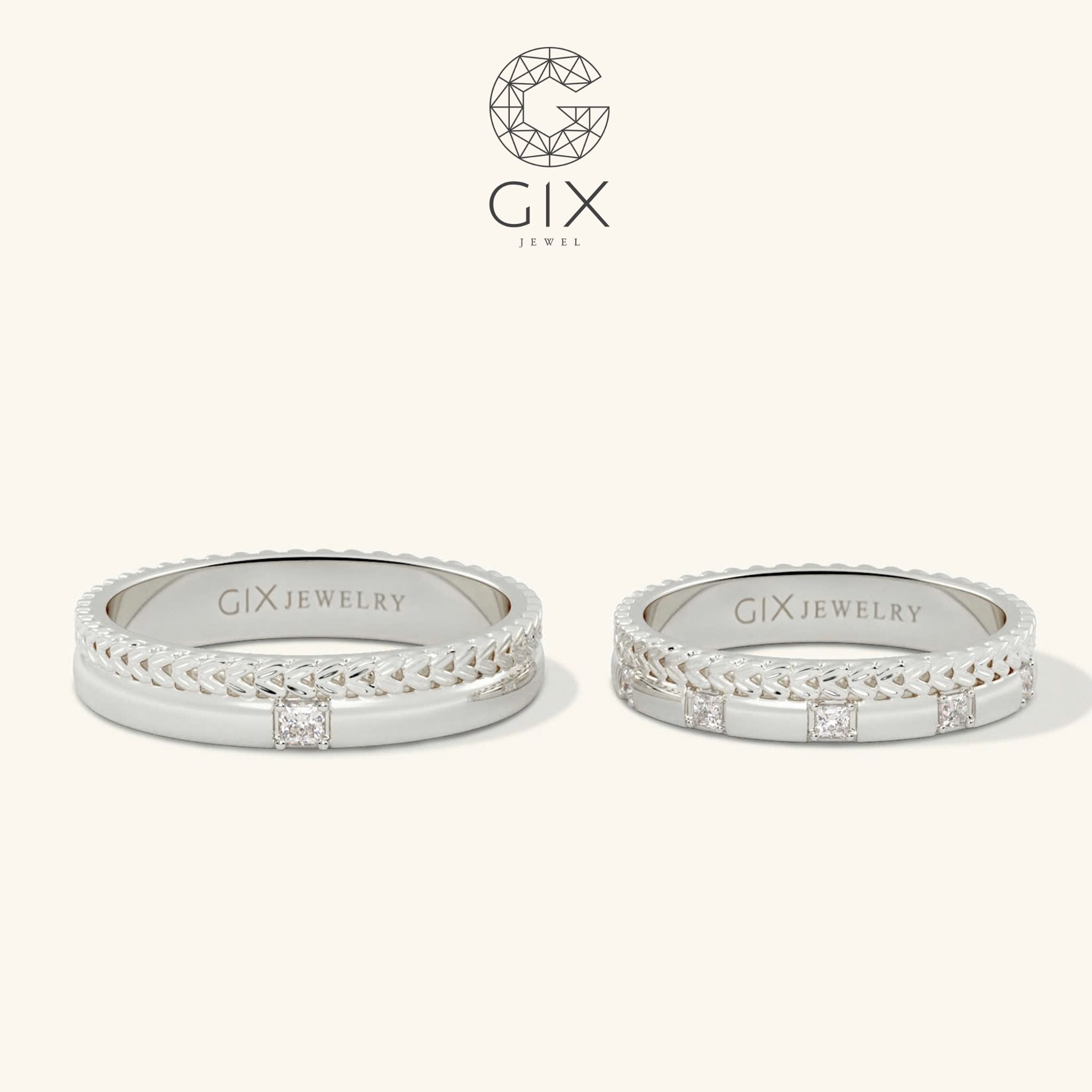 Nhẫn cưới kiểu mới 18k bản to đẹp hình vương miện đính đá Gix Jewel