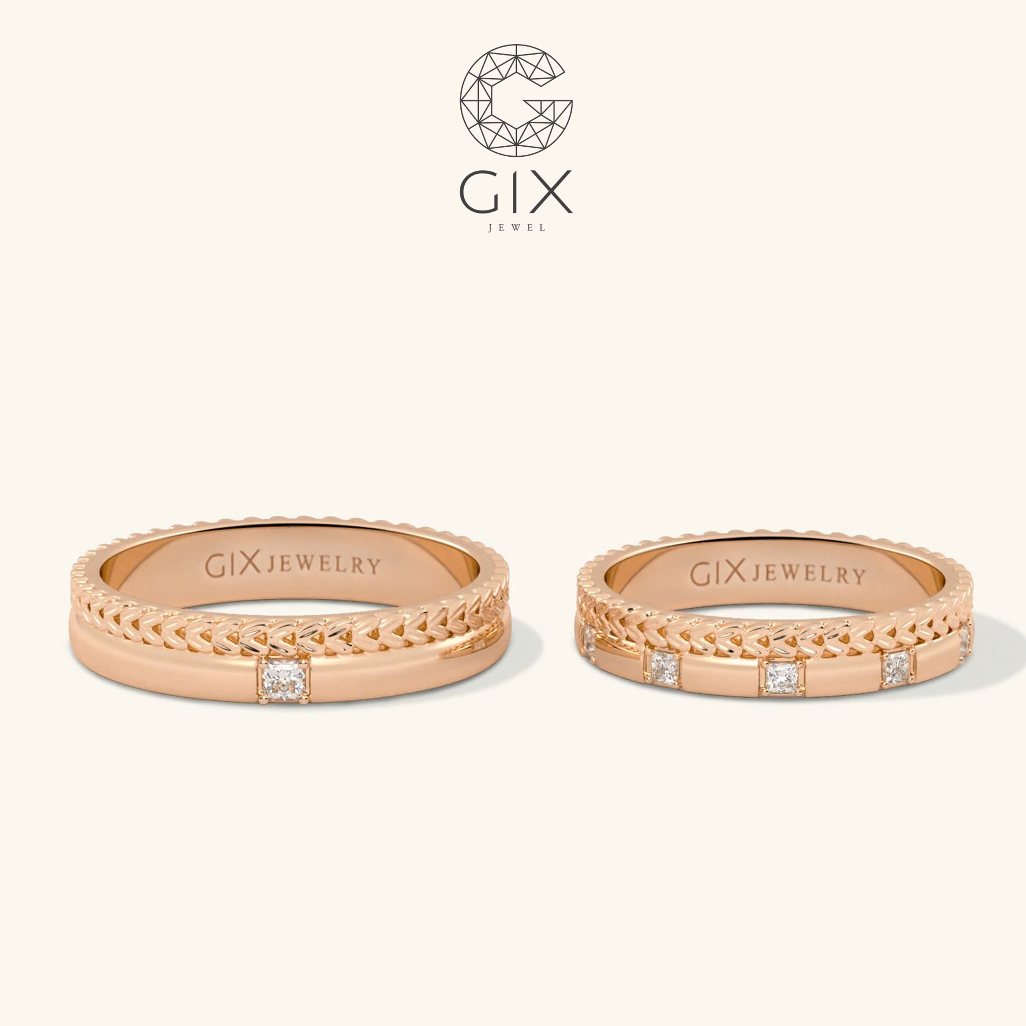 Nhẫn cưới kiểu mới 18k bản to đẹp hình vương miện đính đá Gix Jewel
