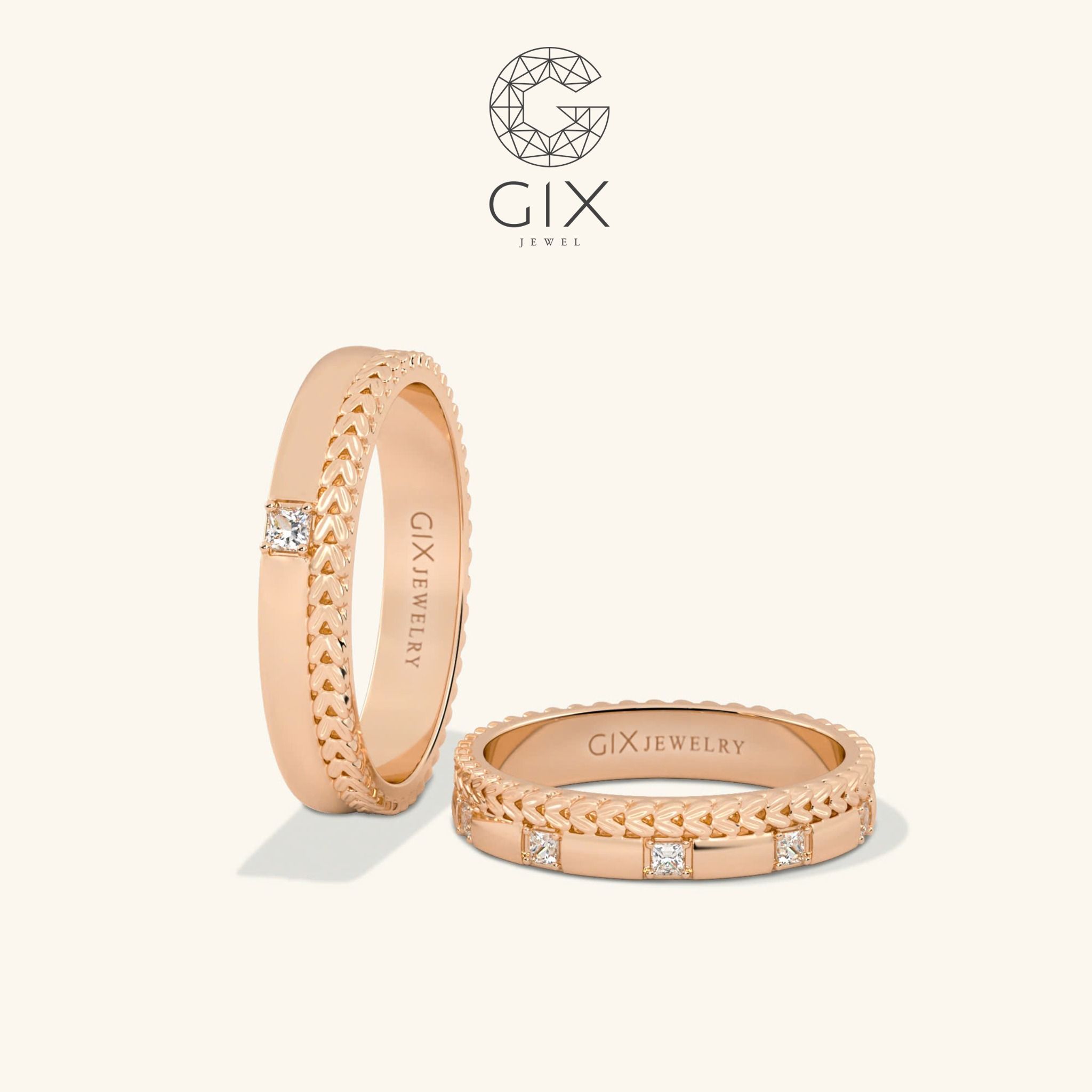 Nhẫn cưới kiểu mới 18k bản to đẹp hình vương miện đính đá Gix Jewel