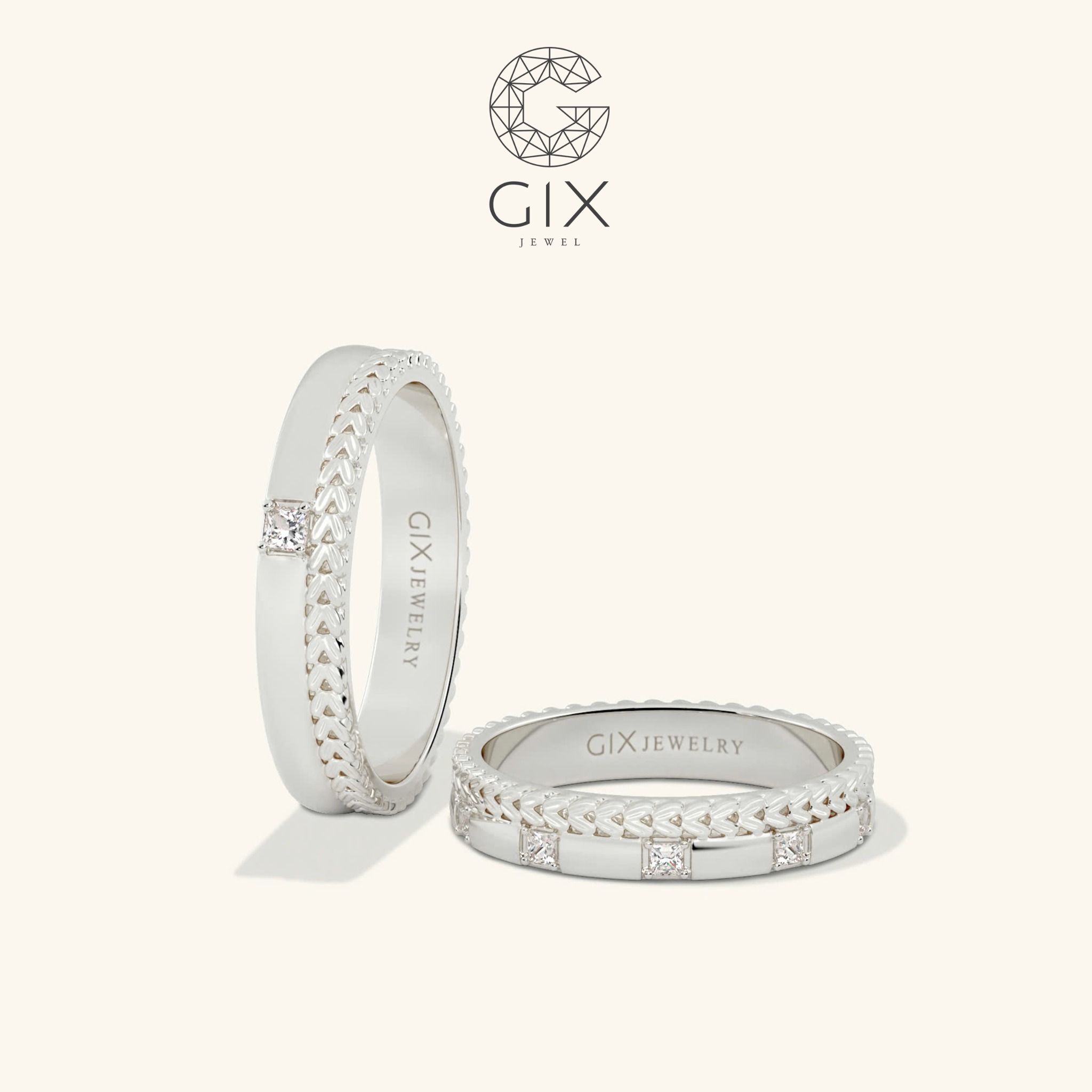 Nhẫn cưới kiểu mới 18k bản to đẹp hình vương miện đính đá Gix Jewel