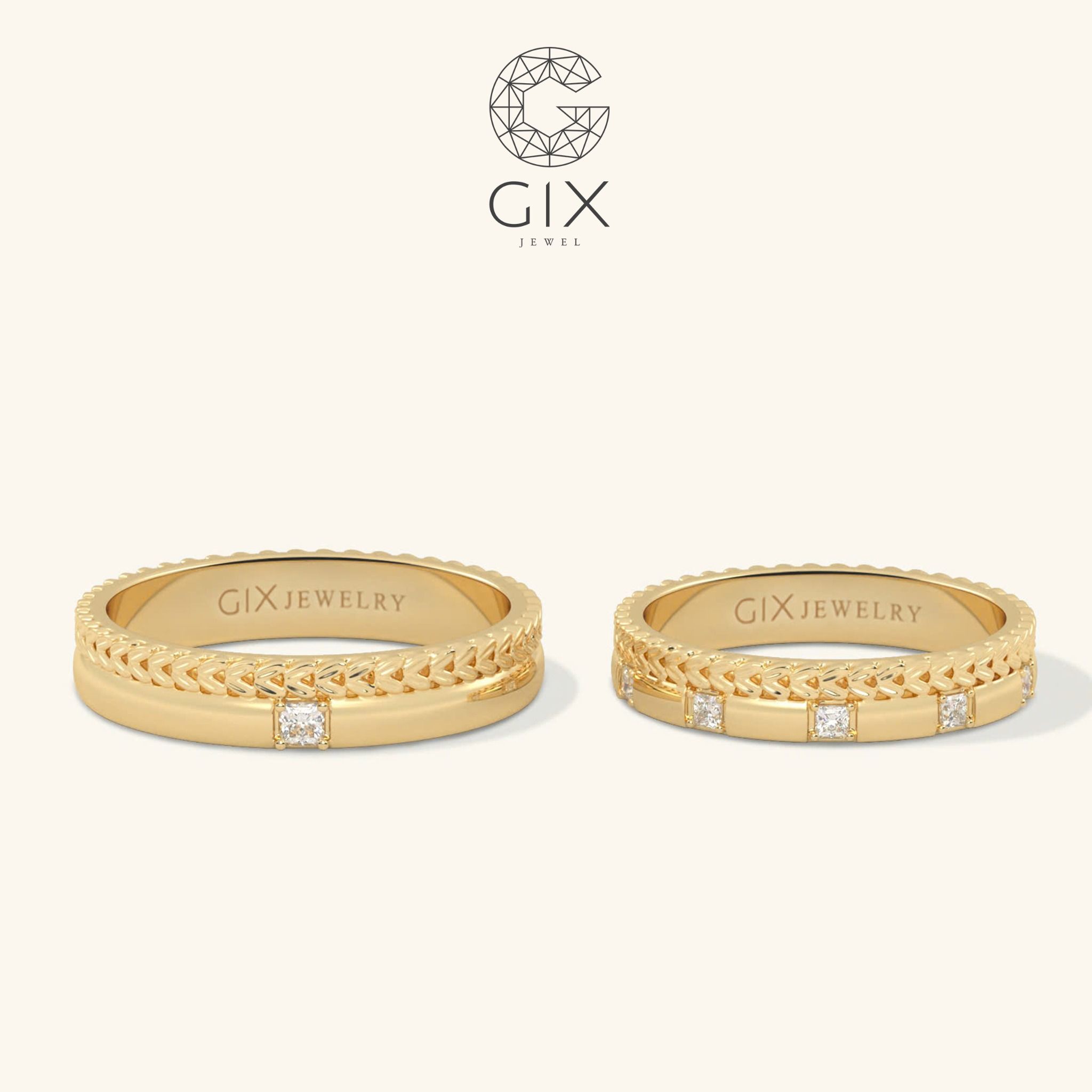 Nhẫn cưới kiểu mới 18k bản to đẹp hình vương miện đính đá Gix Jewel