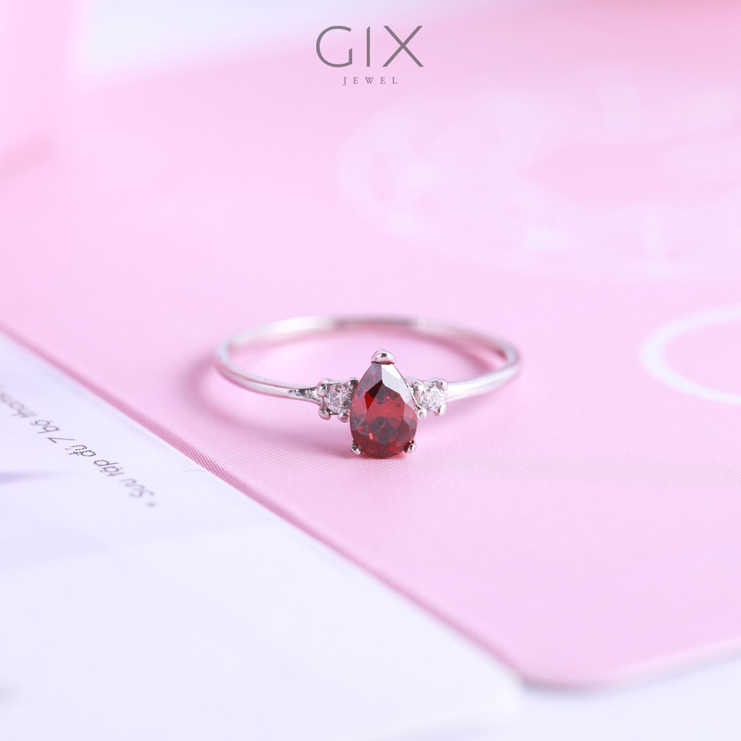  Nhẫn bạc đá đỏ giọt lệ minimalist Gix Jewel SPGN13 