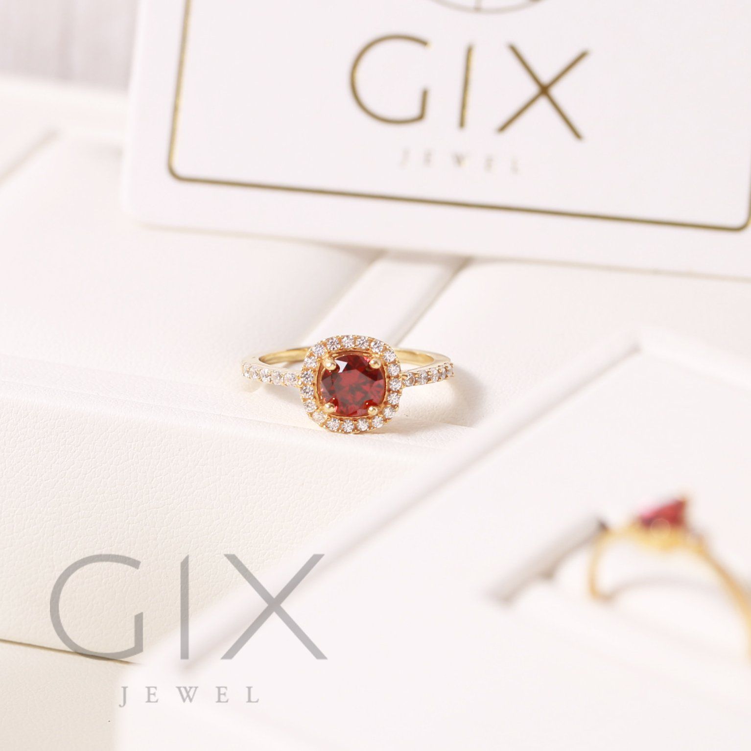  Nhẫn bạc đẹp cho nữ đính đá Cz đỏ cao cấp tphcm Gix Jewel SPGN14 